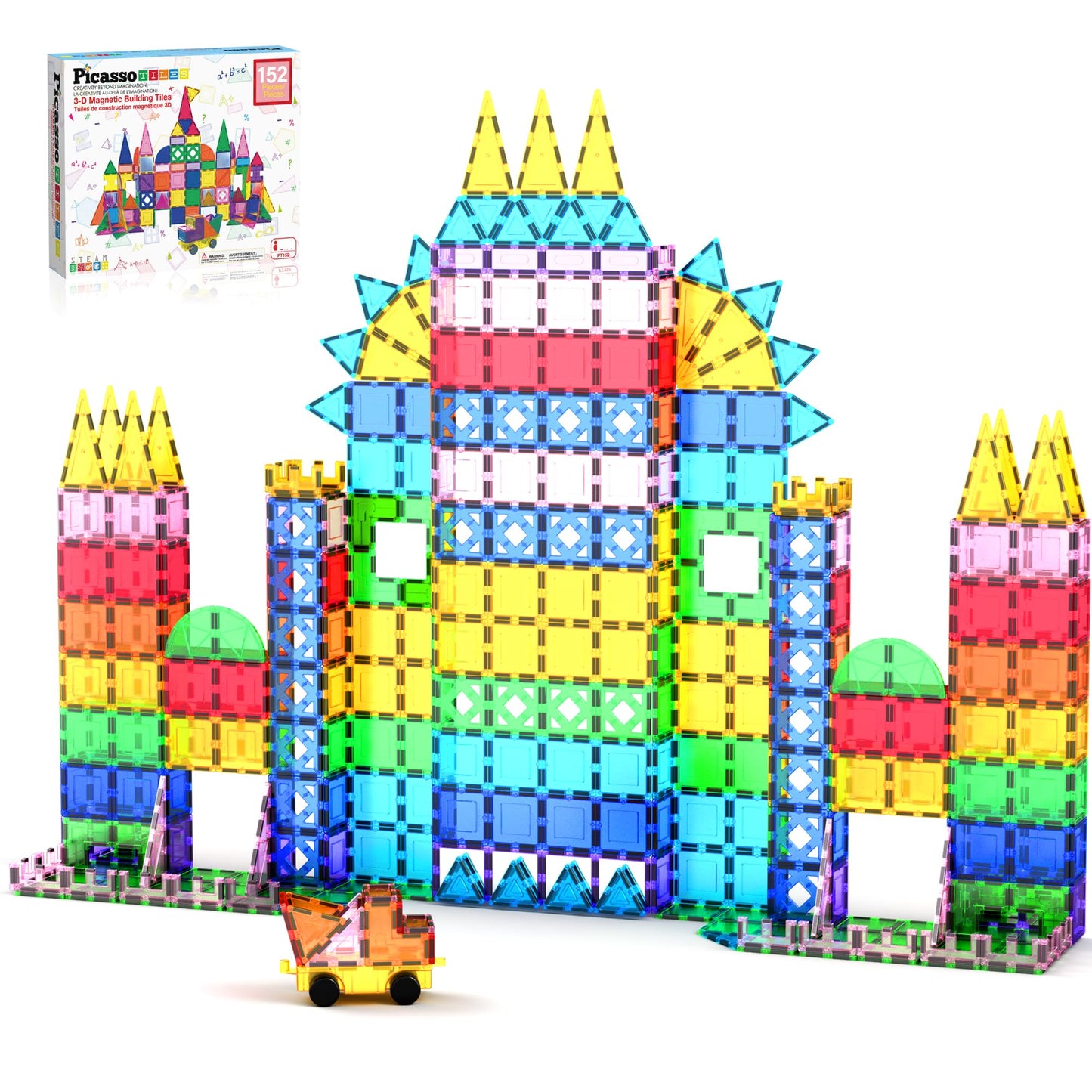 PicassoTiles PT152 Magnetic Tiles 152pcs – Mirror Theme STEM Building Toys for Kids