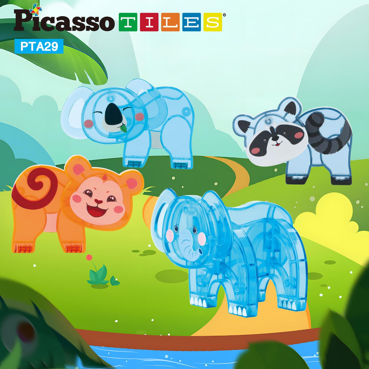 PicassoTiles Animal Friends Magnetic Tile Action Figures – Mix & Match STEM Toy for Ages 3+ PTA29