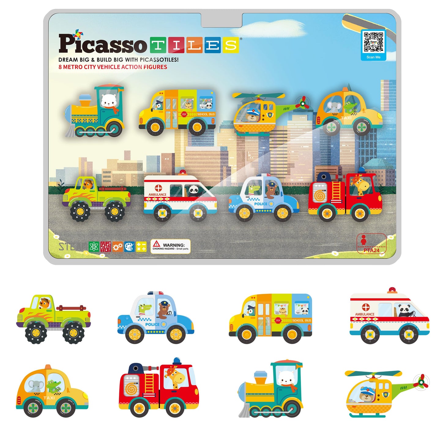 PicassoTiles 8pc Metro City Vehicle Magnet Set – STEM Construction Toys