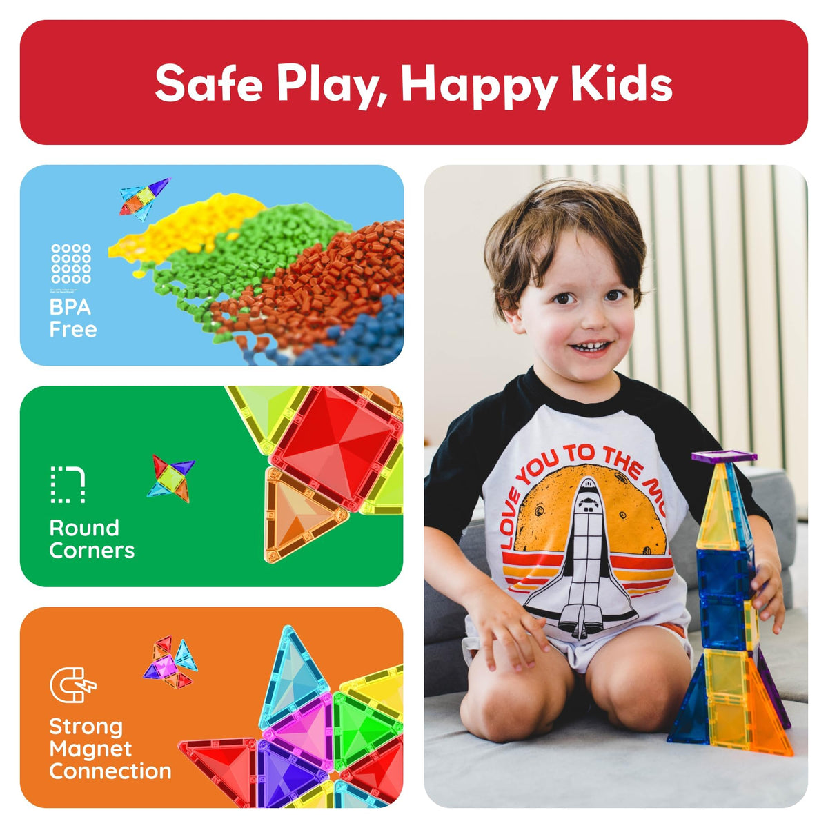 PicassoTiles 60 pcs Mini Magnetic Tiles – Travel-Ready STEM Building Set for Kids 3+