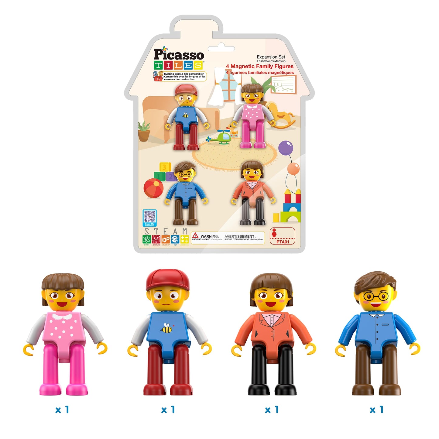 PicassoTiles 4-Piece Magnetic Family Figures | STEM Play Expansion (Ages 3+)