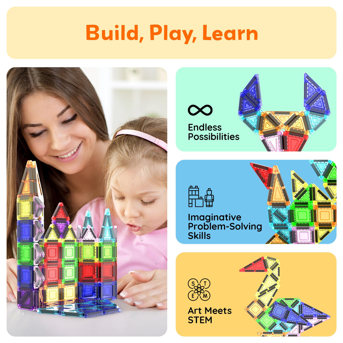 PicassoTiles 40pc Nano Mini Magnetic Tiles Travel Set – Portable STEM Building Toy with Storage Tin