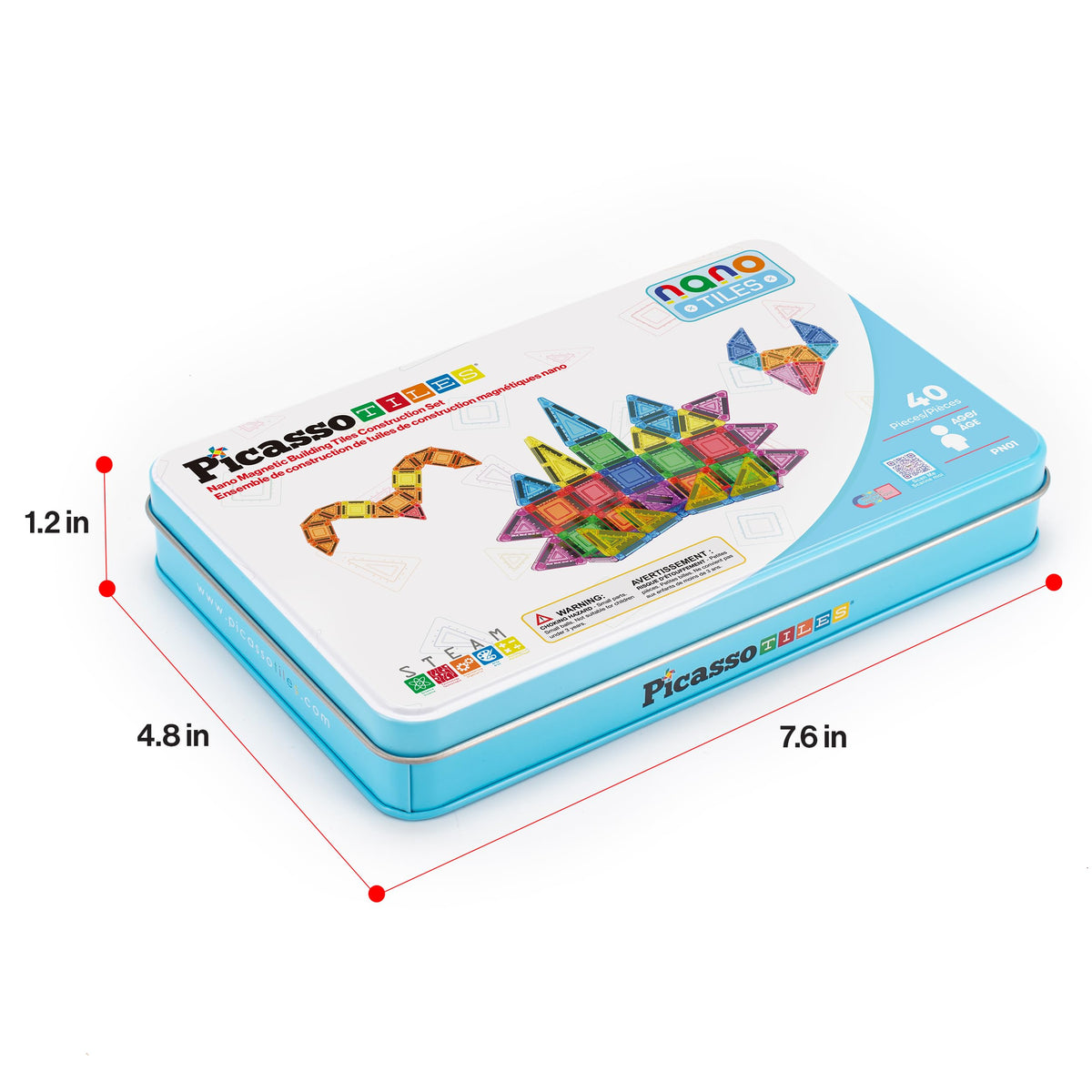 PicassoTiles 40pc Nano Mini Magnetic Tiles Travel Set – Portable STEM Building Toy with Storage Tin
