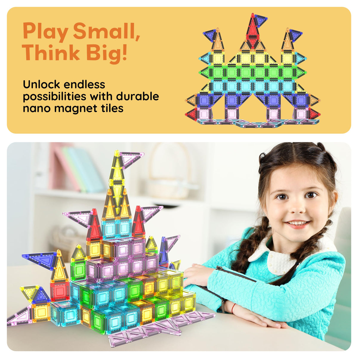 PicassoTiles 40pc Nano Mini Magnetic Tiles Travel Set – Portable STEM Building Toy with Storage Tin