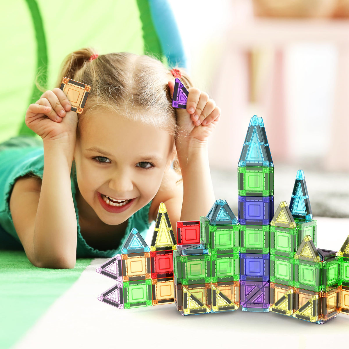 PicassoTiles 40pc Nano Mini Magnetic Tiles Travel Set – Portable STEM Building Toy with Storage Tin
