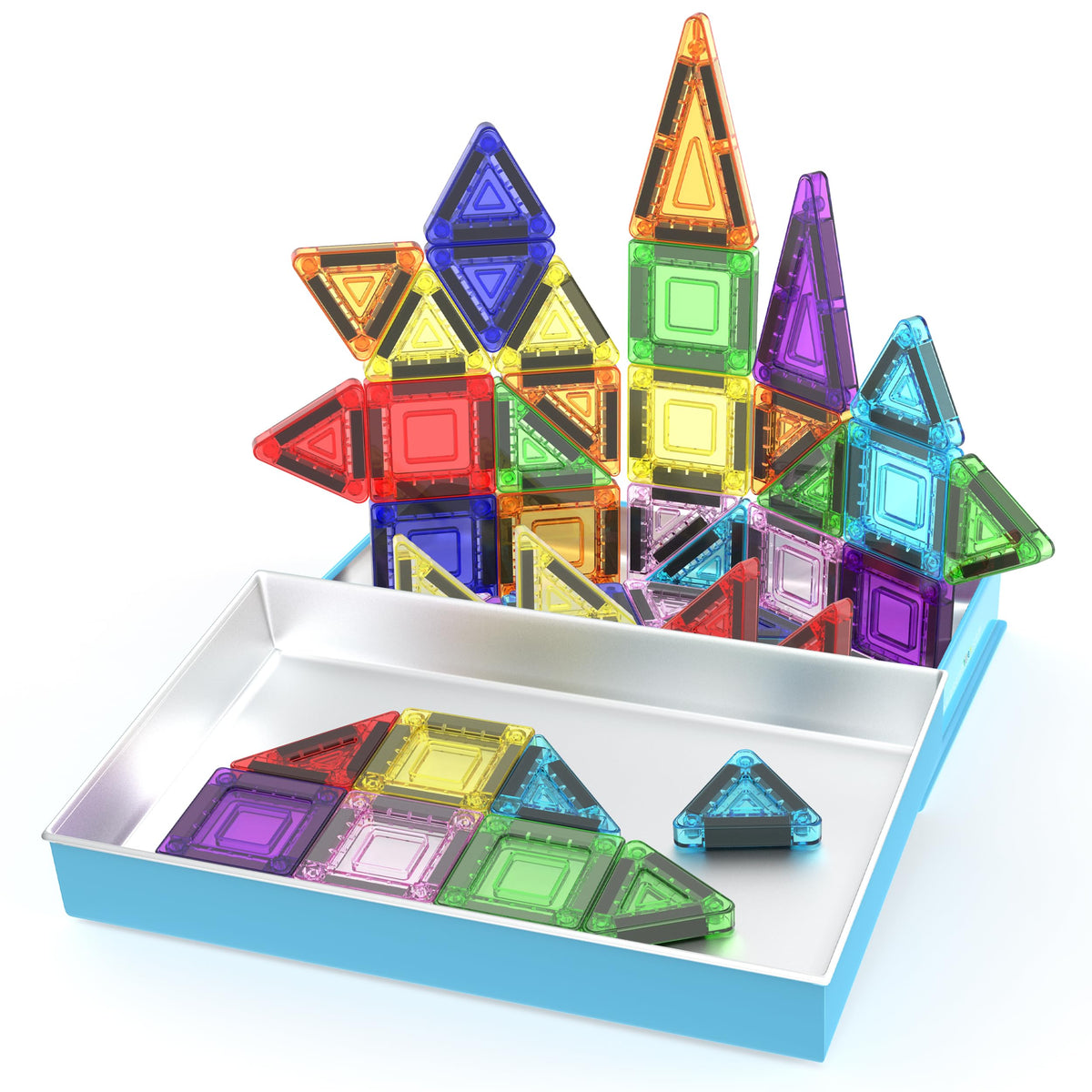 PicassoTiles 40pc Nano Mini Magnetic Tiles Travel Set – Portable STEM Building Toy with Storage Tin