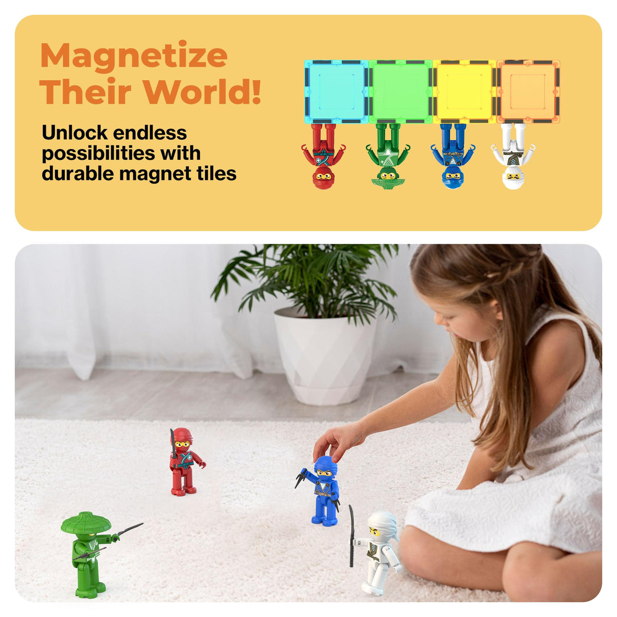 PicassoTiles Ninja Action Characters Kit – Magnetic Tiles Add-On for Open-Ended STEM Play (Ages 3+)