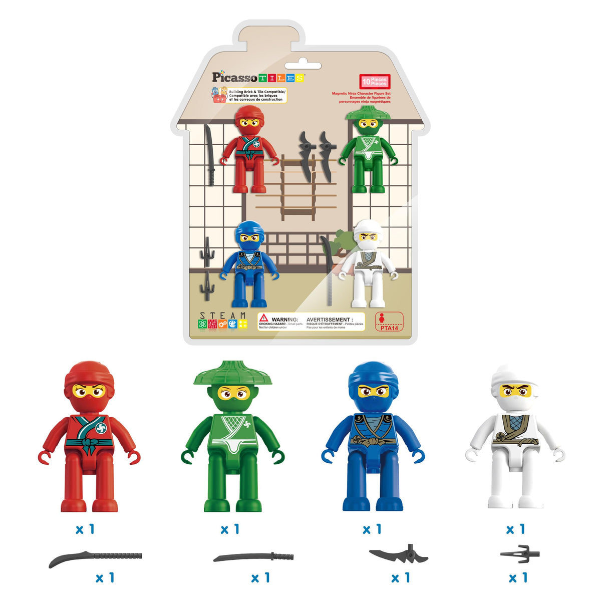 PicassoTiles Ninja Action Characters Kit – Magnetic Tiles Add-On for Open-Ended STEM Play (Ages 3+)