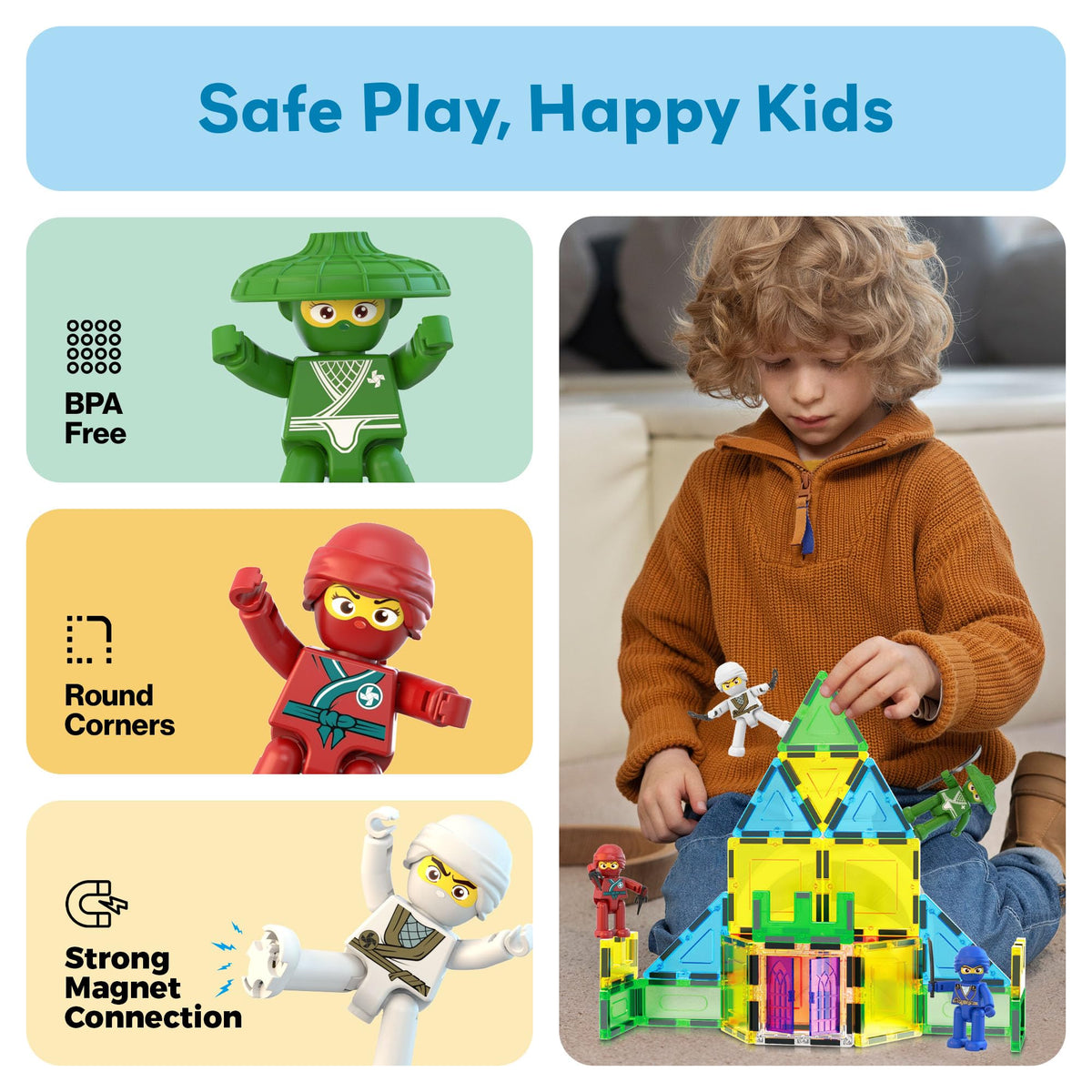 PicassoTiles Ninja Action Characters Kit – Magnetic Tiles Add-On for Open-Ended STEM Play (Ages 3+)