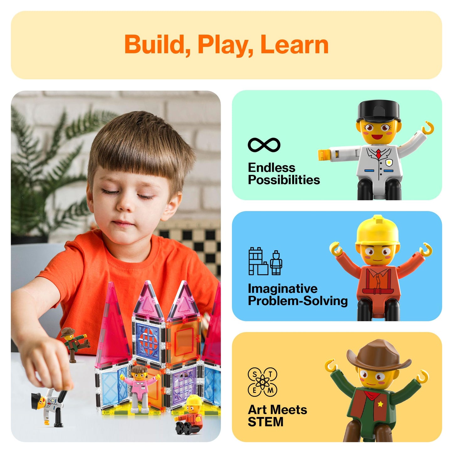 PicassoTiles Profession Character Figures – Magnetic STEM Add-On Pack for Kids (PTA02)