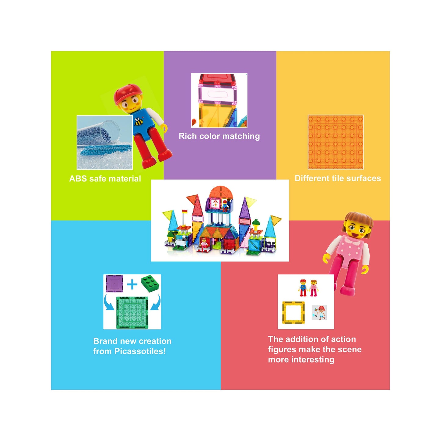 PicassoTiles 333pcs Magnetic Brick Tile Set & Magnetic Tile Combo – STEM Toys for Kids