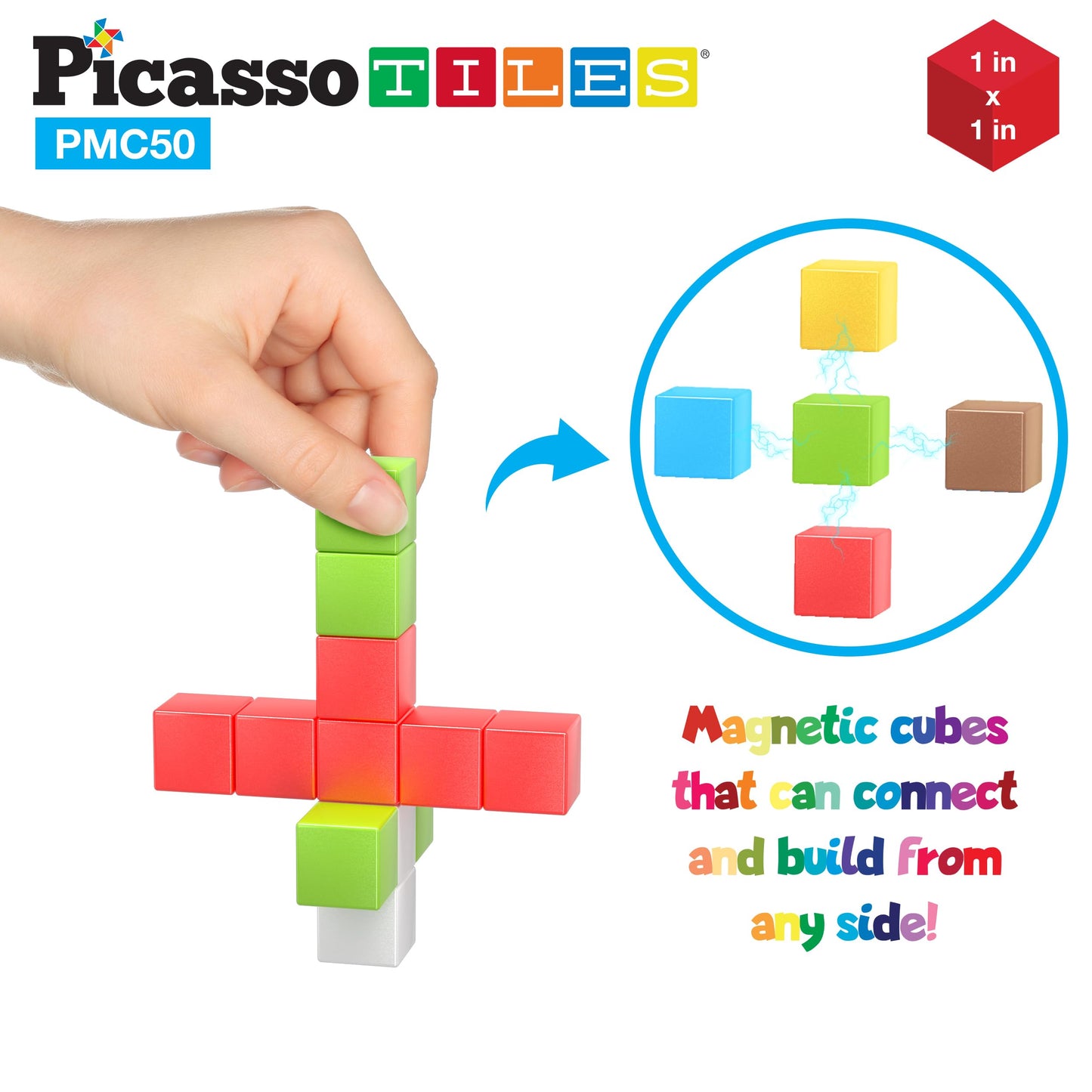 PicassoTiles 1 inch Magnetic Puzzle Cube – Mix & Match STEM Building Blocks & Sensory Toy Set