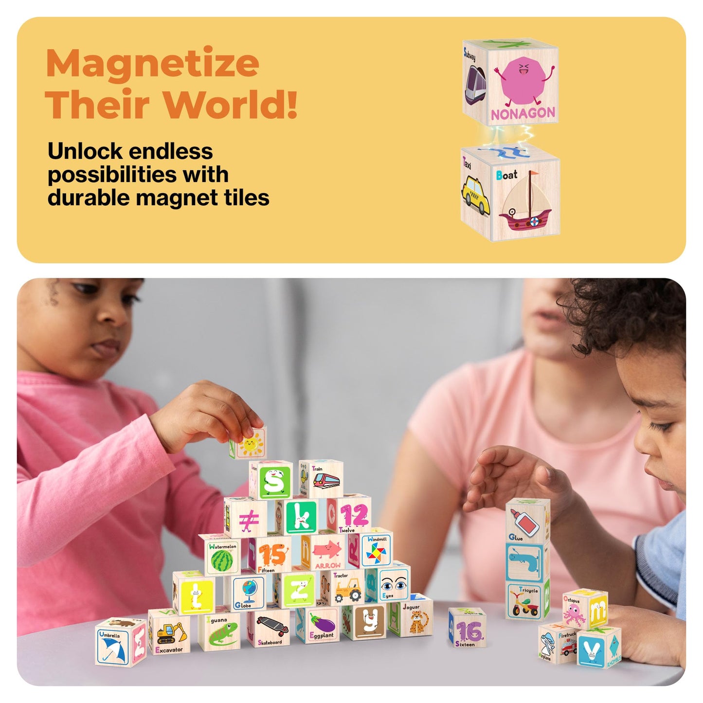 PicassoTiles Magnetic Cubes – 36-Piece Set with 216 Designs for STEAM Learning (Ages 3+)