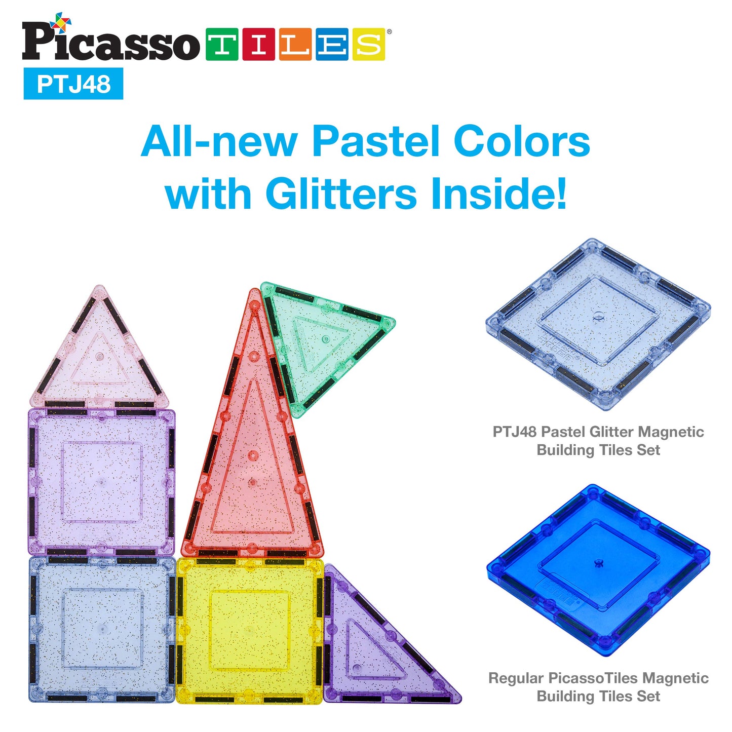 PicassoTiles Magnetic Tiles Blocks PTJ48 — Reflective Leaf Flakes STEM Building Set