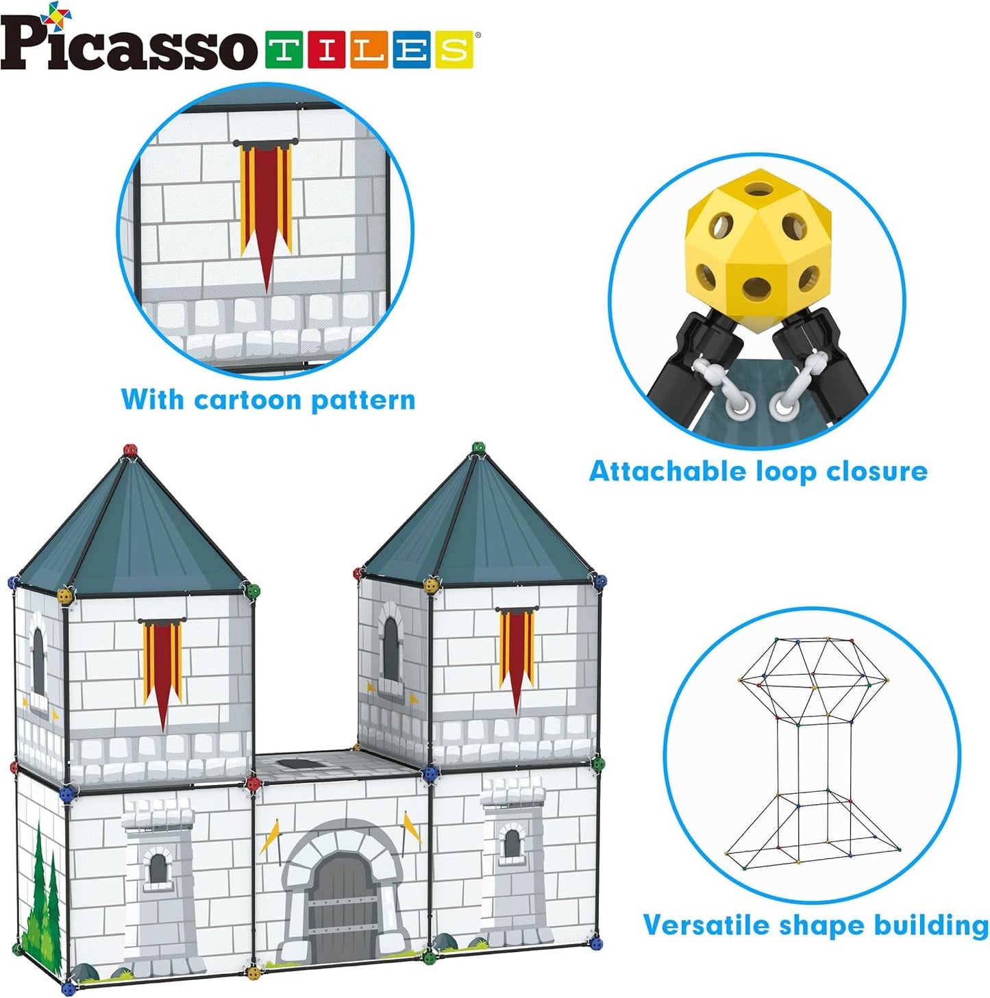 PicassoTiles Fort Building Kit – 376 Pieces STEM Construction Toy for Kids 5+