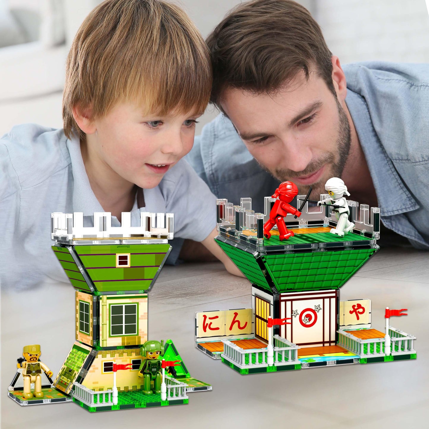 PicassoTiles 102pc Magnetic Tile Set – Ninja & Troop 2-in-1 with 8 Figures | STEM Building Play