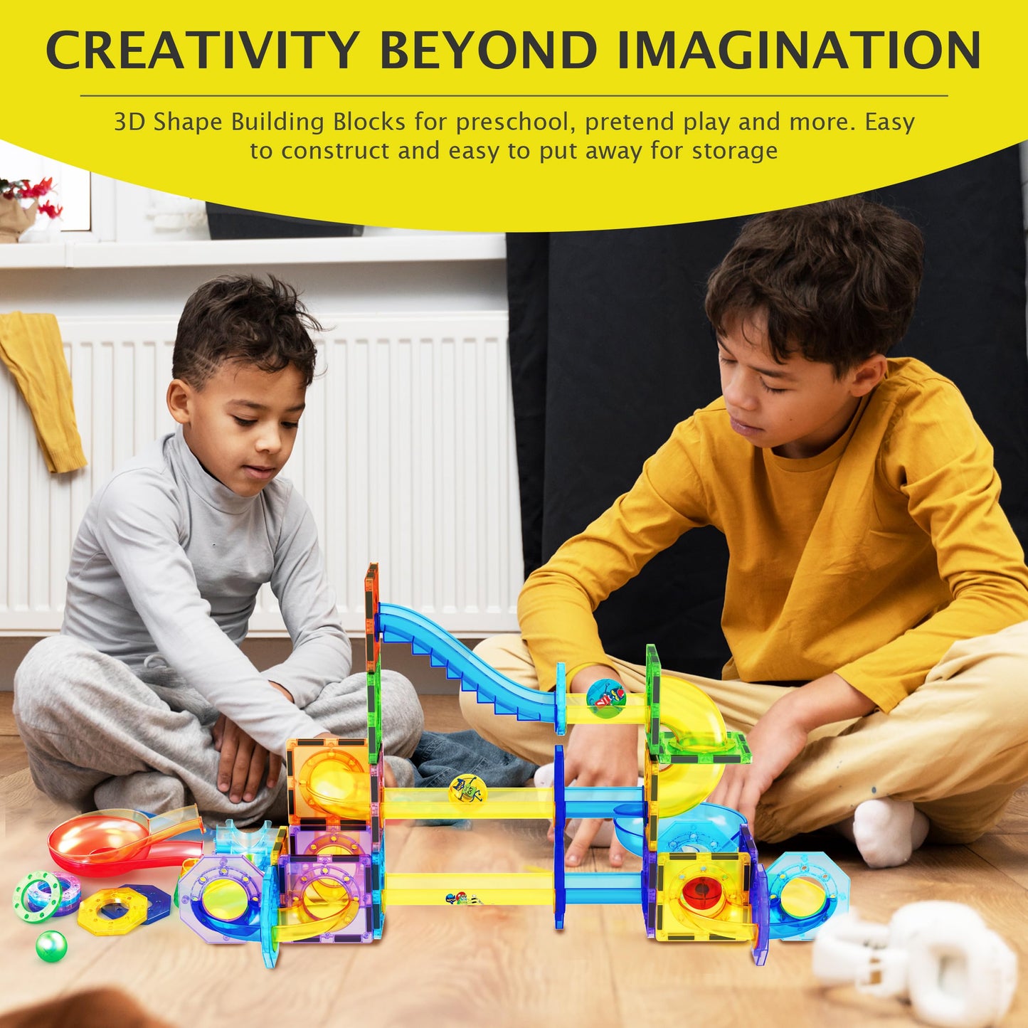 PicassoTiles Pete the Cat 62-Piece Magnetic Marble Run | STEM Toy for Kids 3+