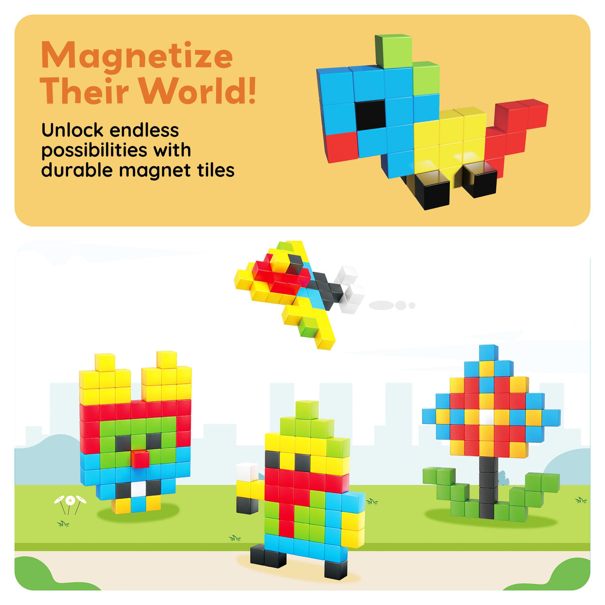 PicassoTiles 60pc Magnetic Puzzle Cube – 1in 3D STEM Building Set for Toddlers & Kids | Montessori Travel Gift