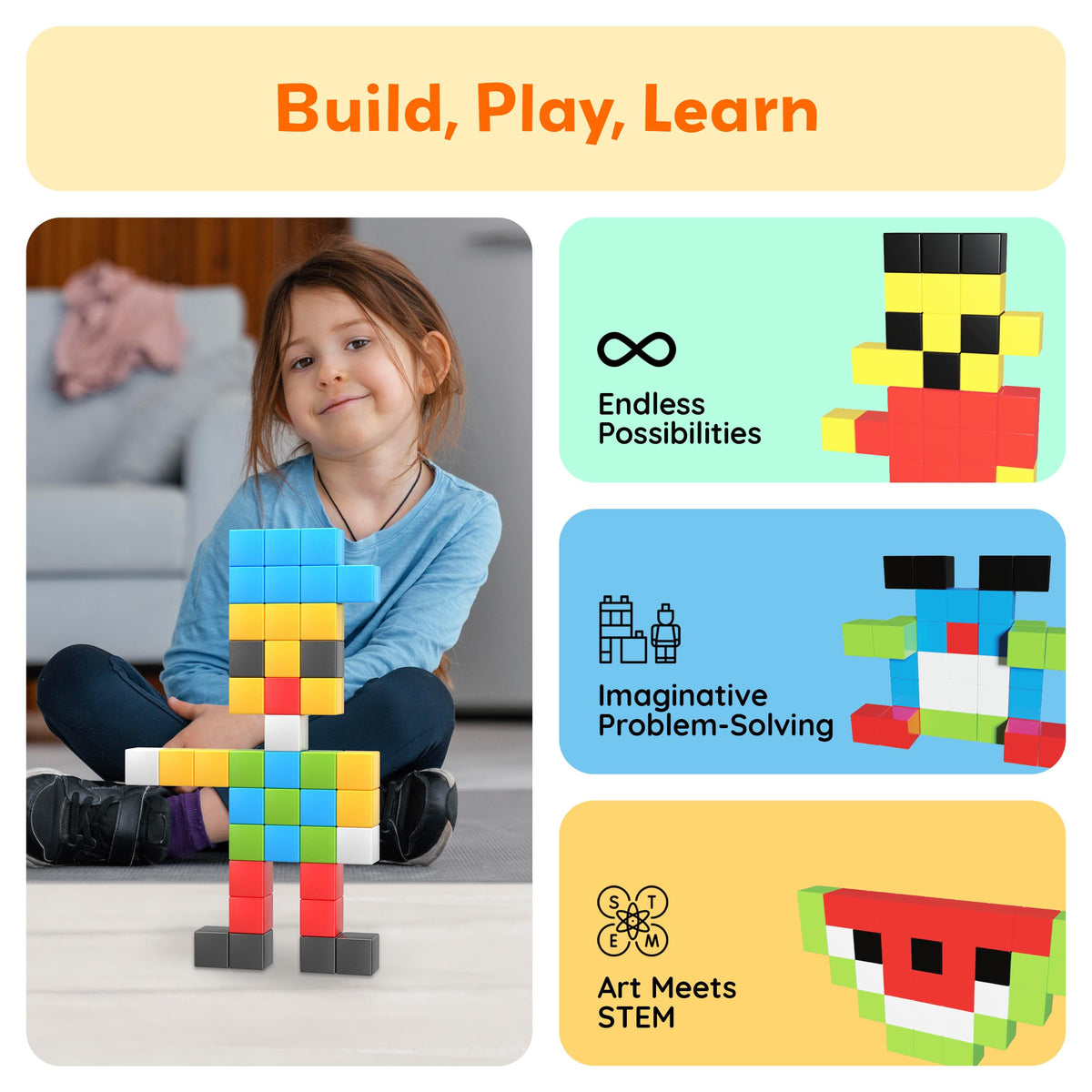 PicassoTiles 60pc Magnetic Puzzle Cube – 1in 3D STEM Building Set for Toddlers & Kids | Montessori Travel Gift