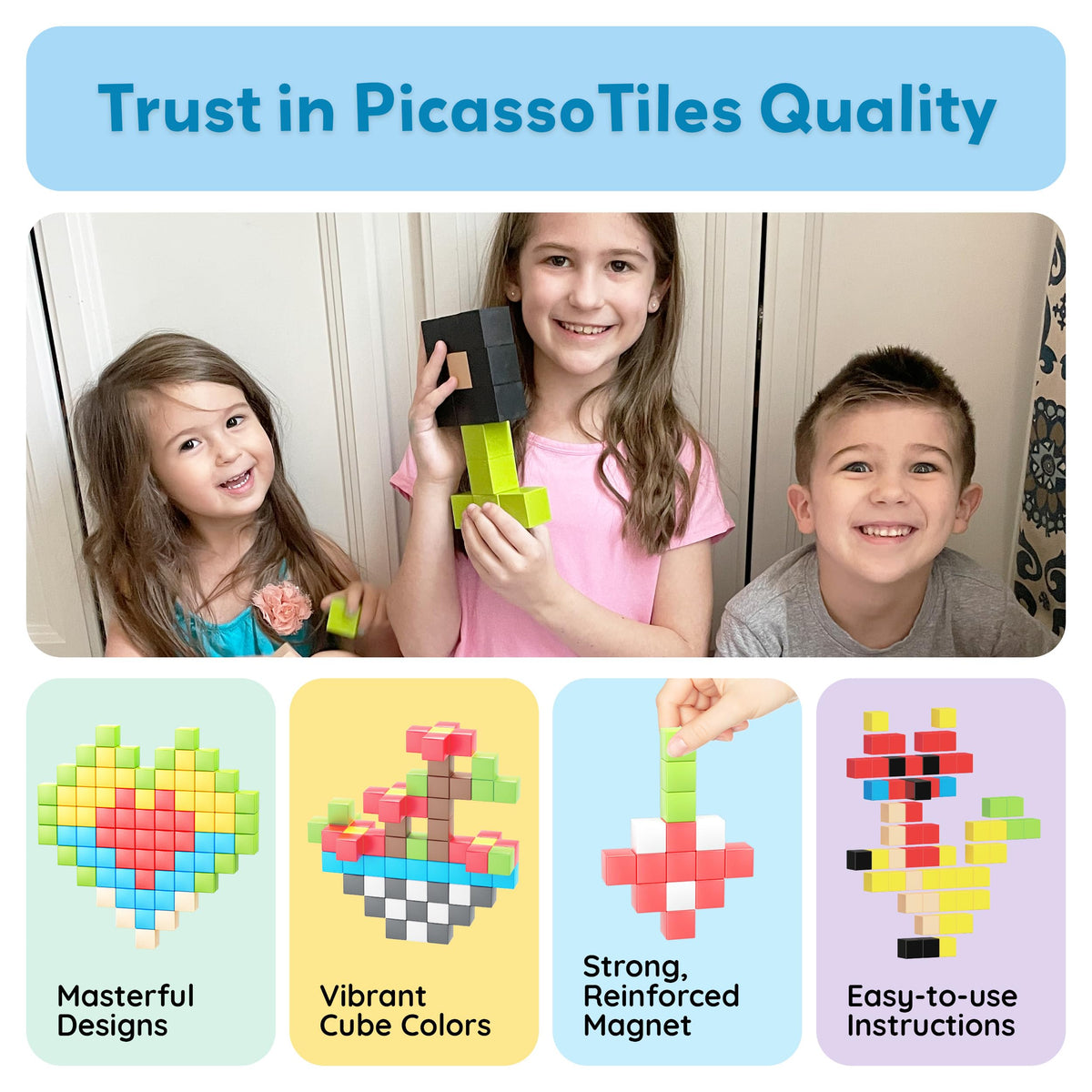 PicassoTiles 60pc Magnetic Puzzle Cube – 1in 3D STEM Building Set for Toddlers & Kids | Montessori Travel Gift