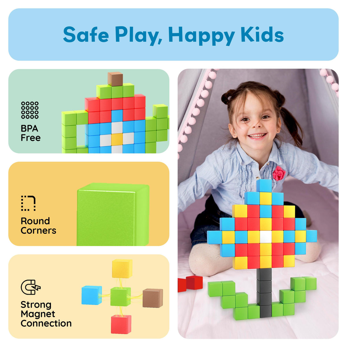 PicassoTiles 60pc Magnetic Puzzle Cube – 1in 3D STEM Building Set for Toddlers & Kids | Montessori Travel Gift