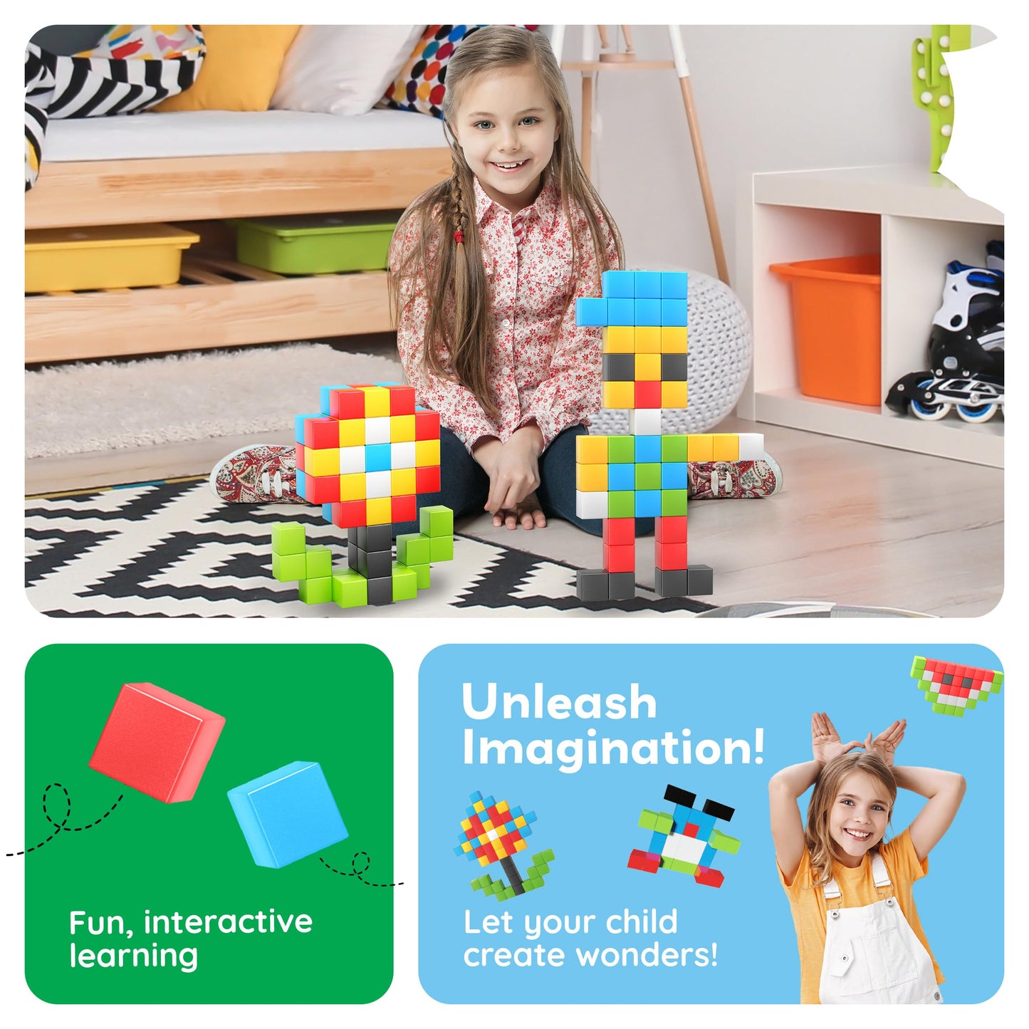 PicassoTiles 60pc Magnetic Puzzle Cube – 1in 3D STEM Building Set for Toddlers & Kids | Montessori Travel Gift