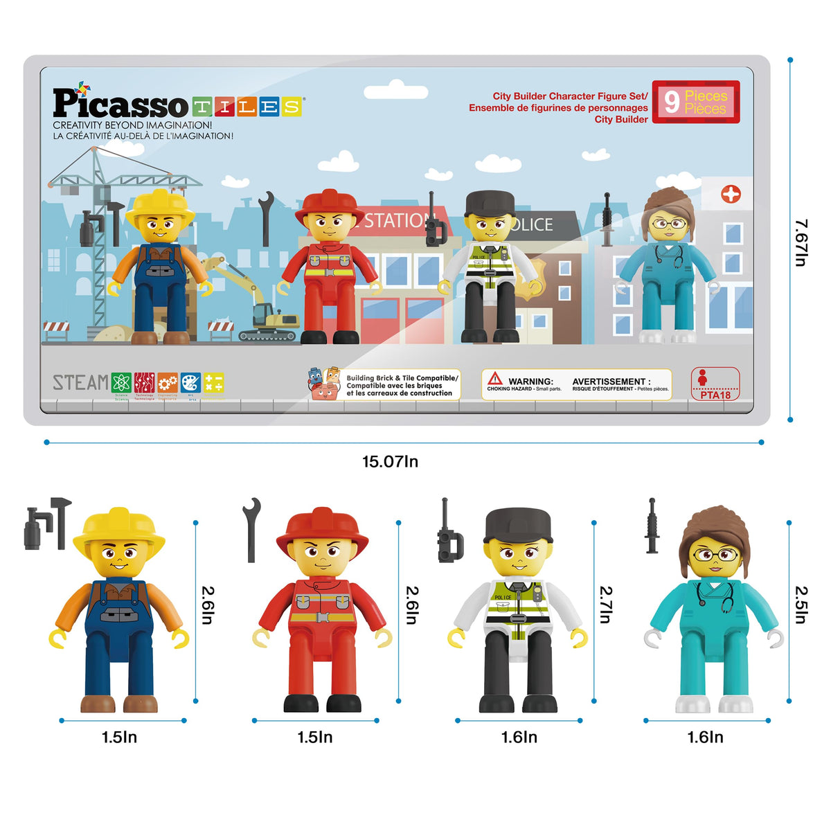 PicassoTiles Magnetic Tiles Action Figures – 4-Piece City Characters