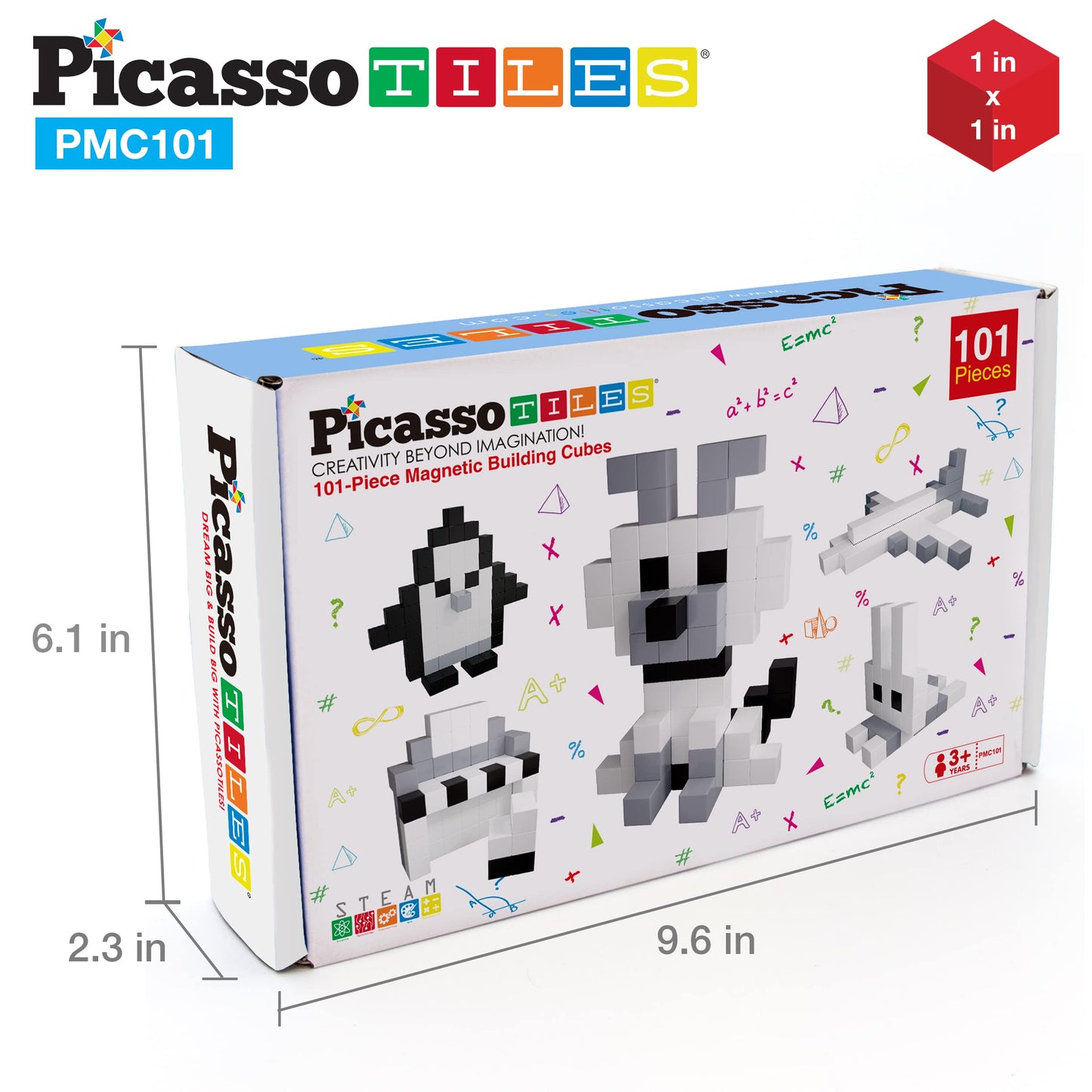 PicassoTiles 101pc Magnetic Puzzle Cube Set – Black & White 1-Inch STEM Toy for Kids 3+