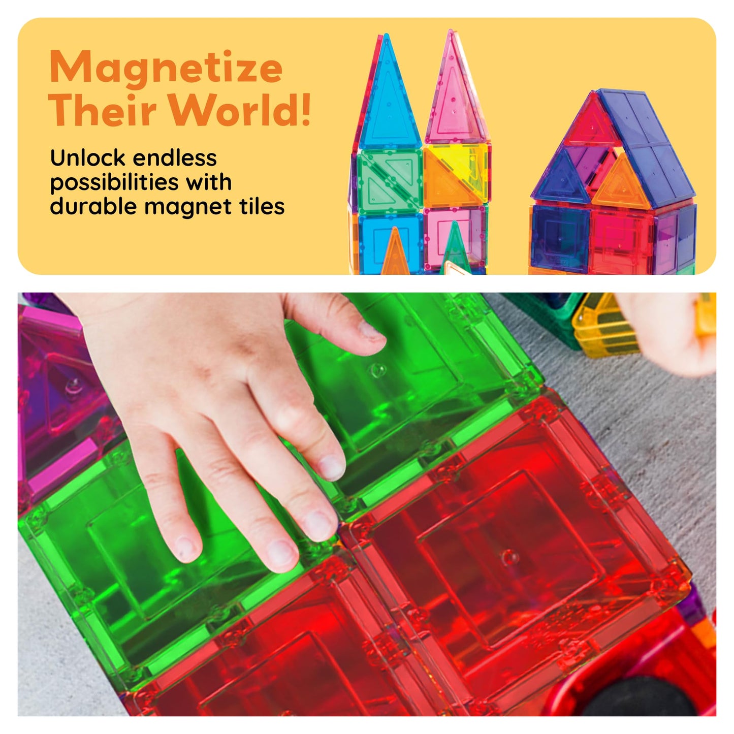 PicassoTiles 100 Piece Magnetic Tile Set | Clear 3D Building Blocks for Creative Learning