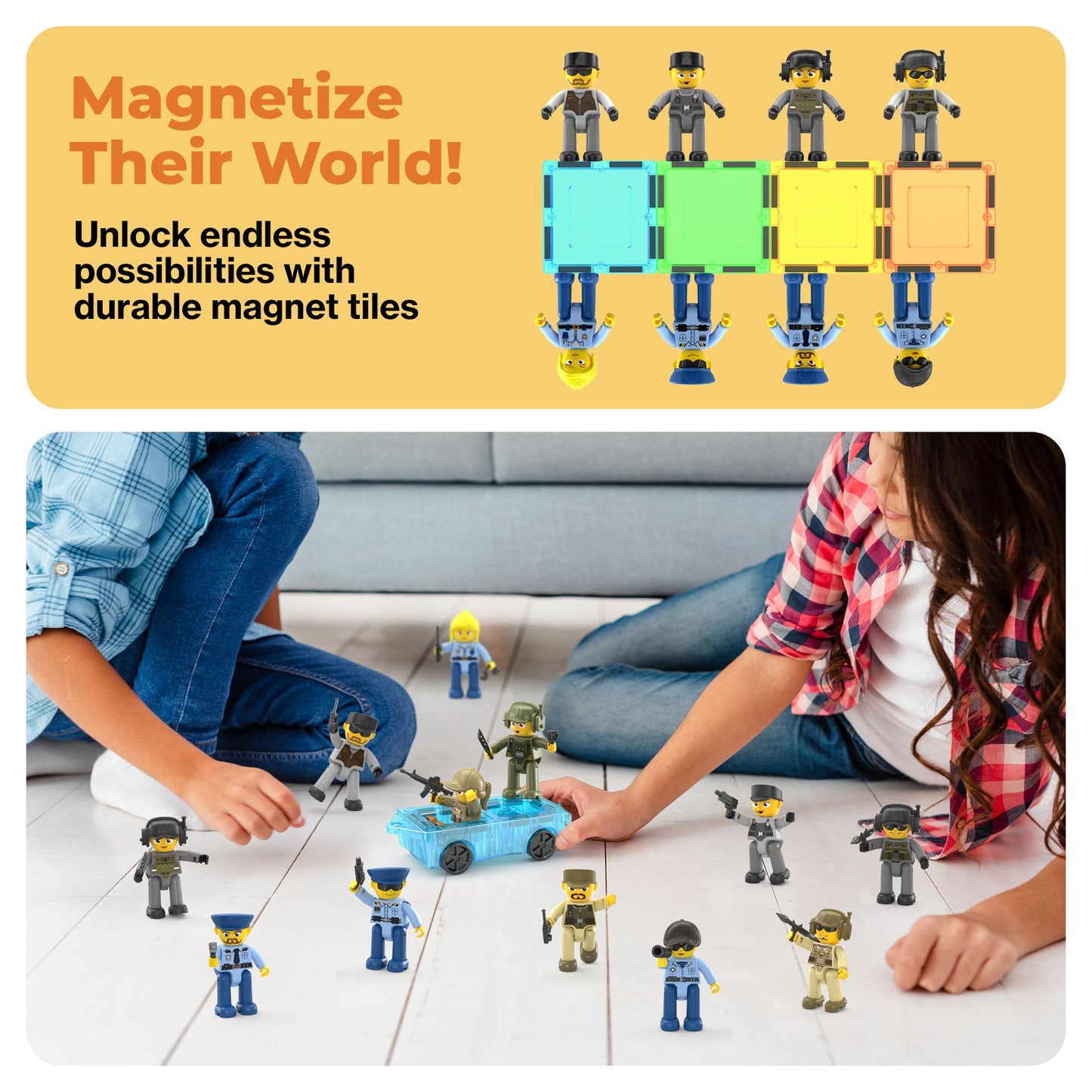 PicassoTiles Magnetic Action Figures – Law Enforcement Set PTA12 | STEM Building Tiles