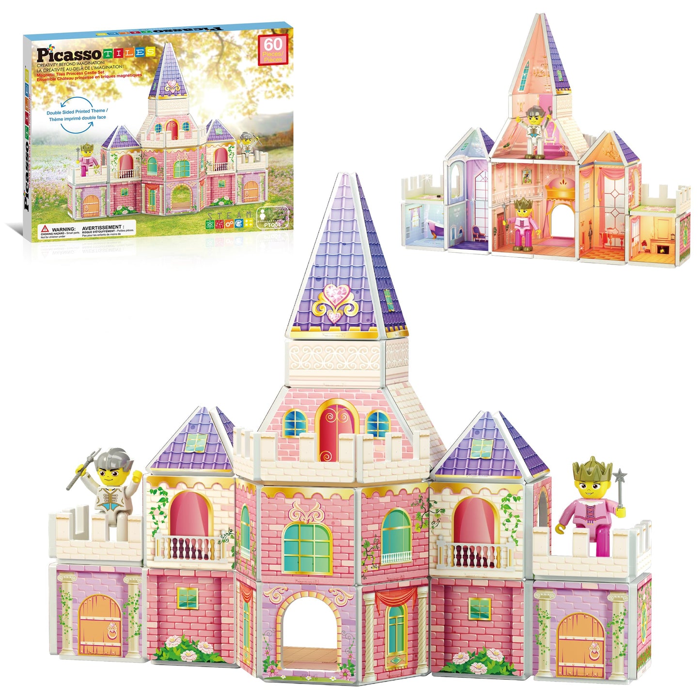PicassoTiles 60pc Magnetic Princess Castle Building Set – STEM Toy for Ages 3–8 (PTQ04)