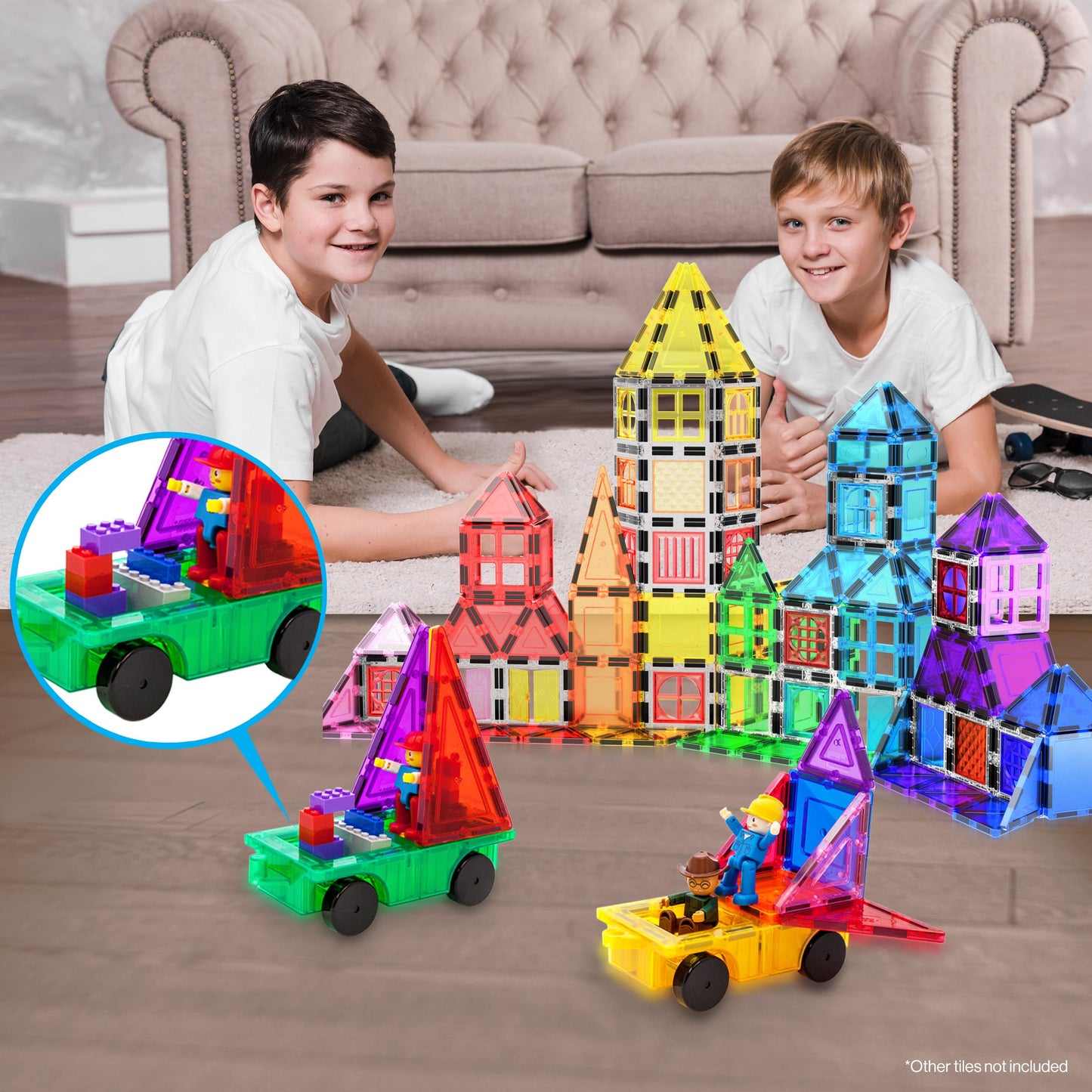 PicassoTiles PT21 2pcs Magnetic Car Base Expansion — Compatible with Regular Bricks | STEM Learning Toys