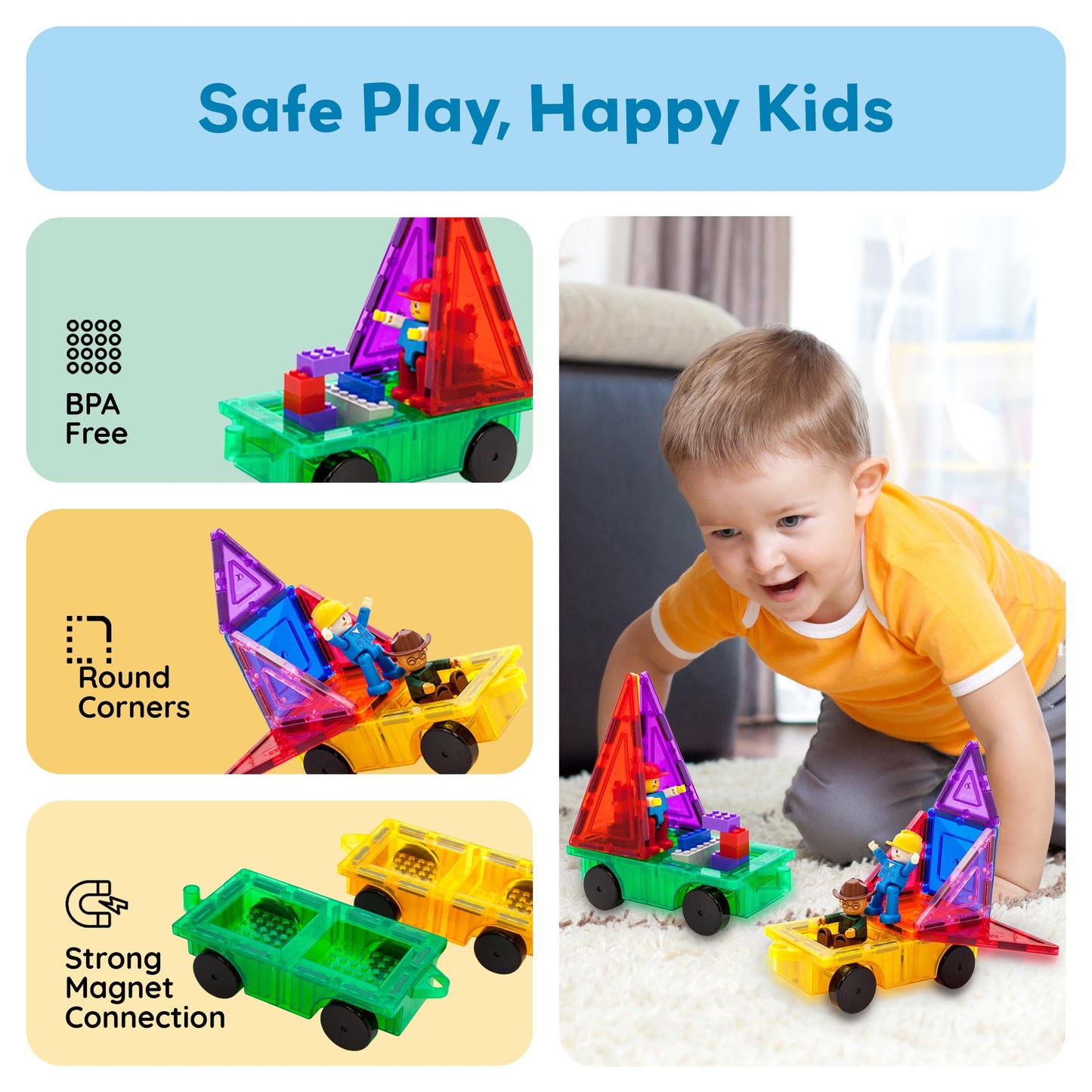 PicassoTiles PT21 2pcs Magnetic Car Base Expansion — Compatible with Regular Bricks | STEM Learning Toys