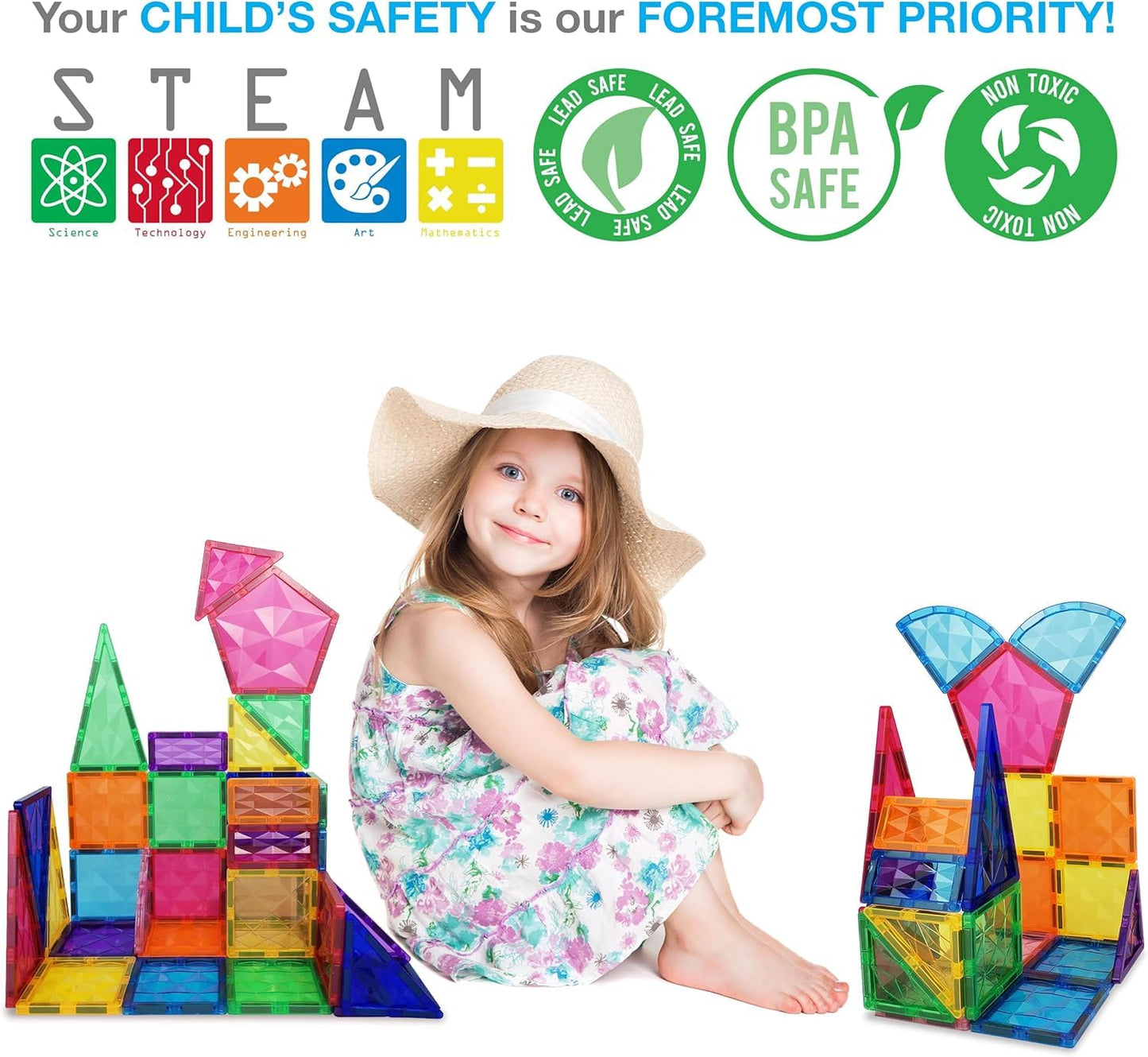 PicassoTiles PT41 Prism Magnetic Tiles – STEM Building Blocks for Kids 3+