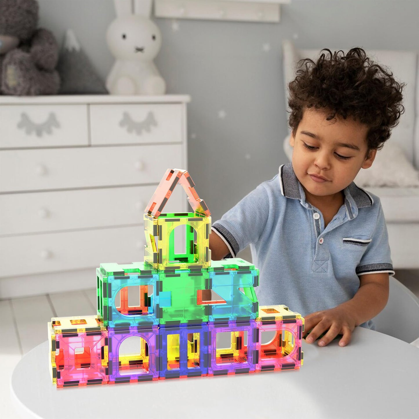 PicassoTiles 42pcs Magnetic Tiles Starter Set – See-Through STEM Building Blocks for Ages 3+