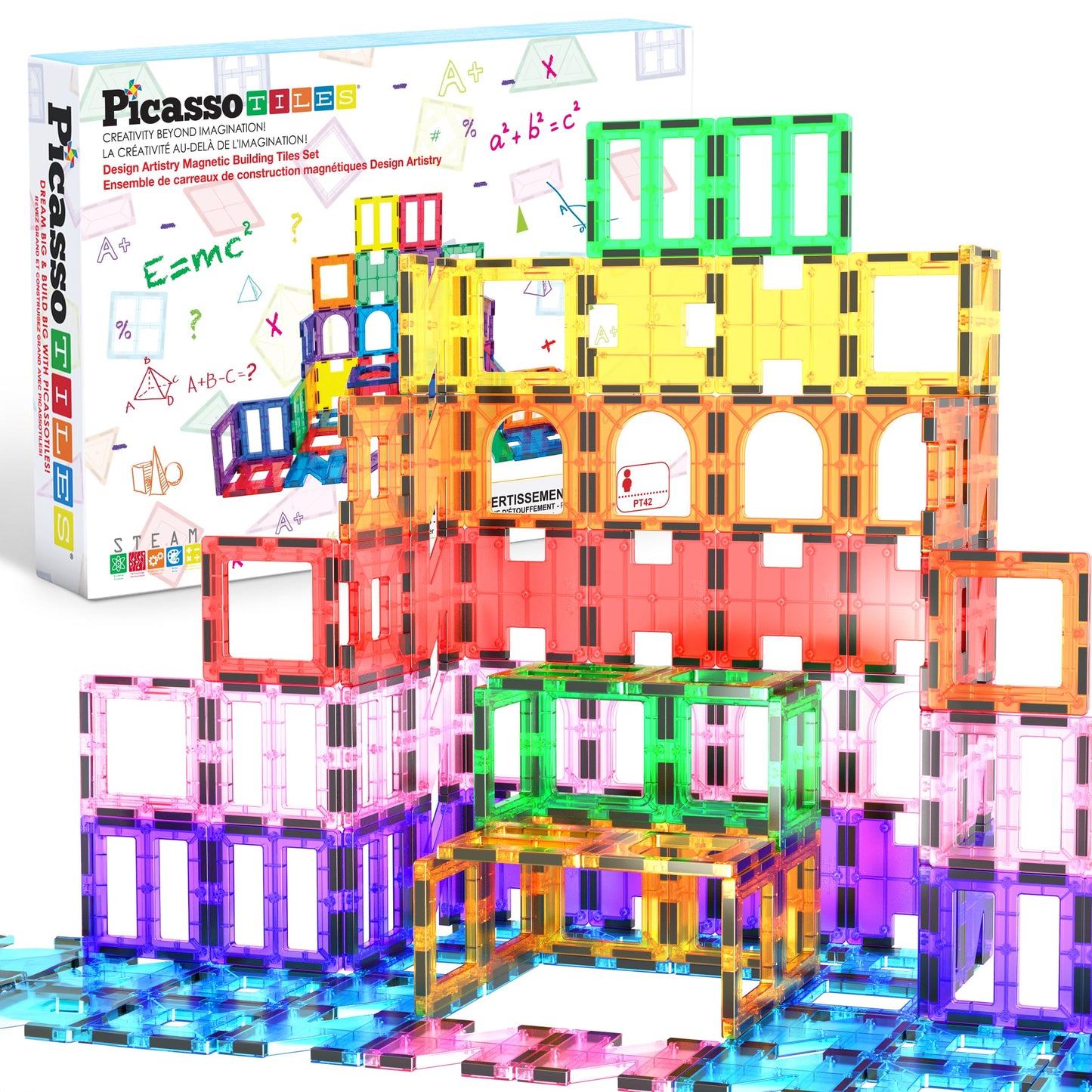 PicassoTiles 42pcs Magnetic Tiles Starter Set – See-Through STEM Building Blocks for Ages 3+