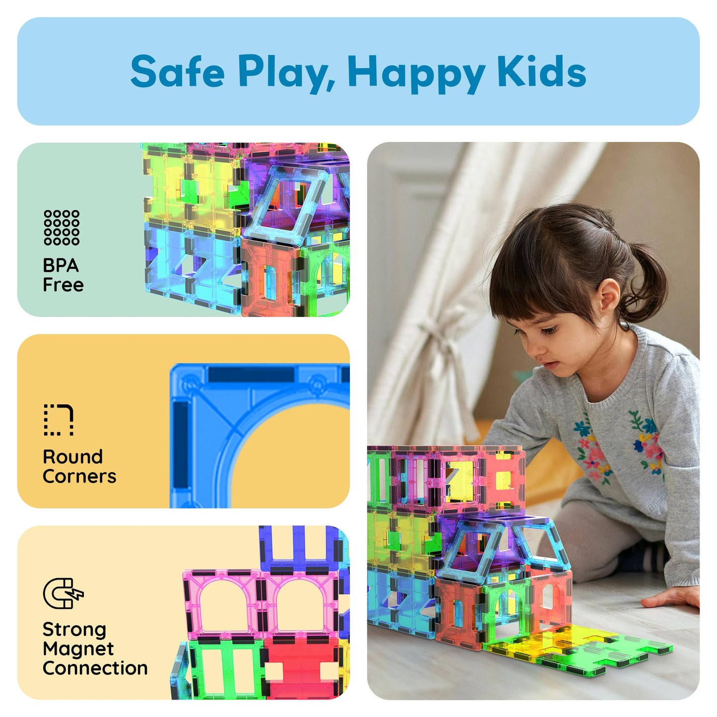 PicassoTiles 42pcs Magnetic Tiles Starter Set – See-Through STEM Building Blocks for Ages 3+