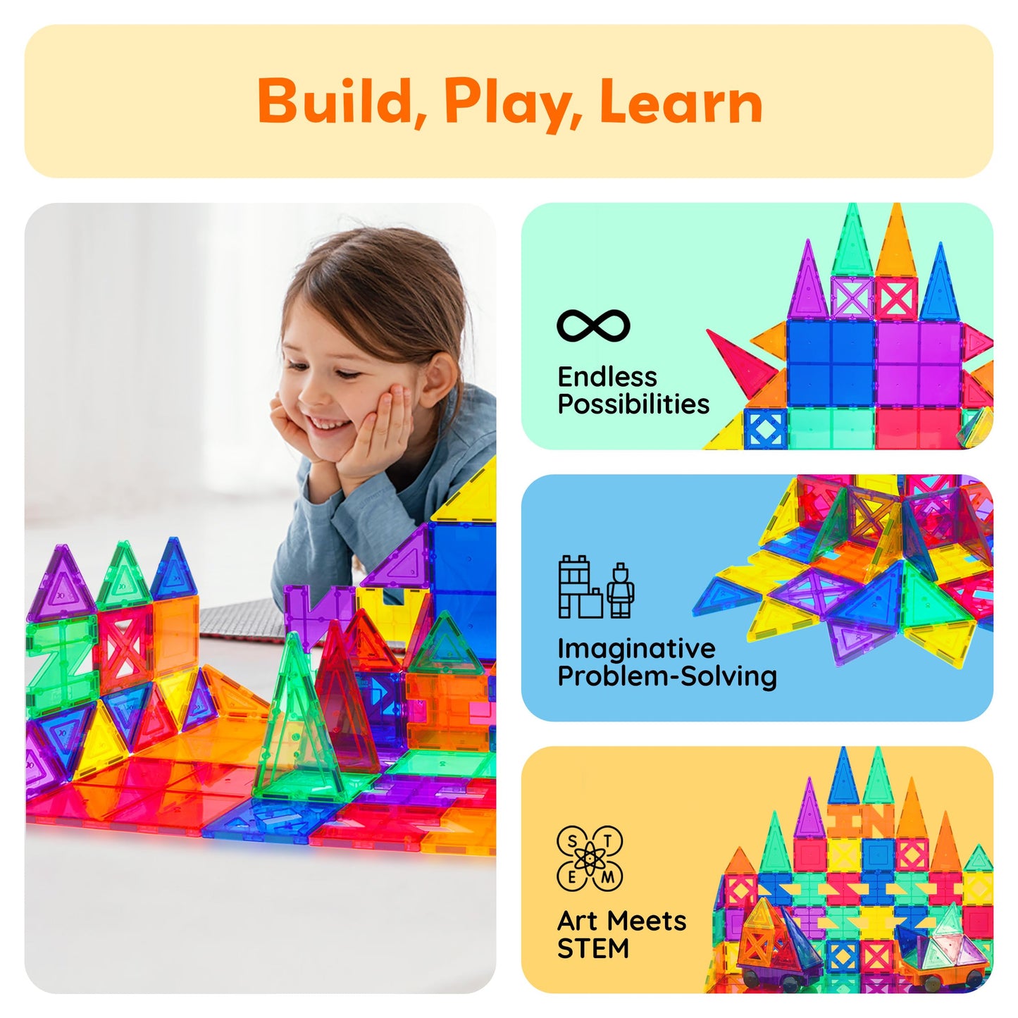 PicassoTiles PT82 Creativity Set – Magnetic 3D Building Tiles for Kids