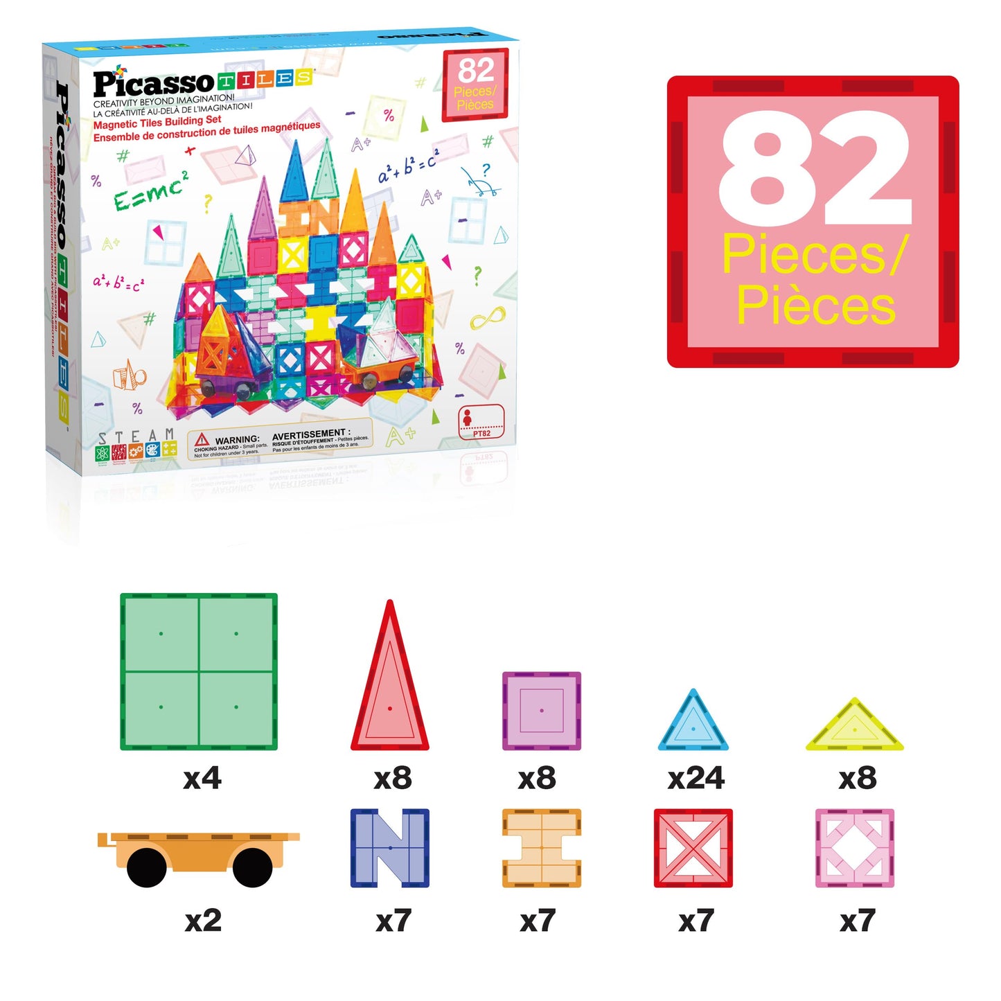 PicassoTiles PT82 Creativity Set – Magnetic 3D Building Tiles for Kids