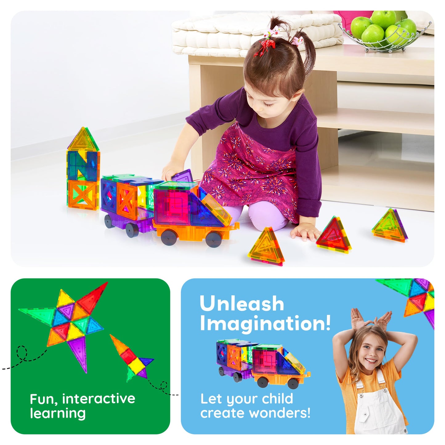 PicassoTiles PT82 Creativity Set – Magnetic 3D Building Tiles for Kids