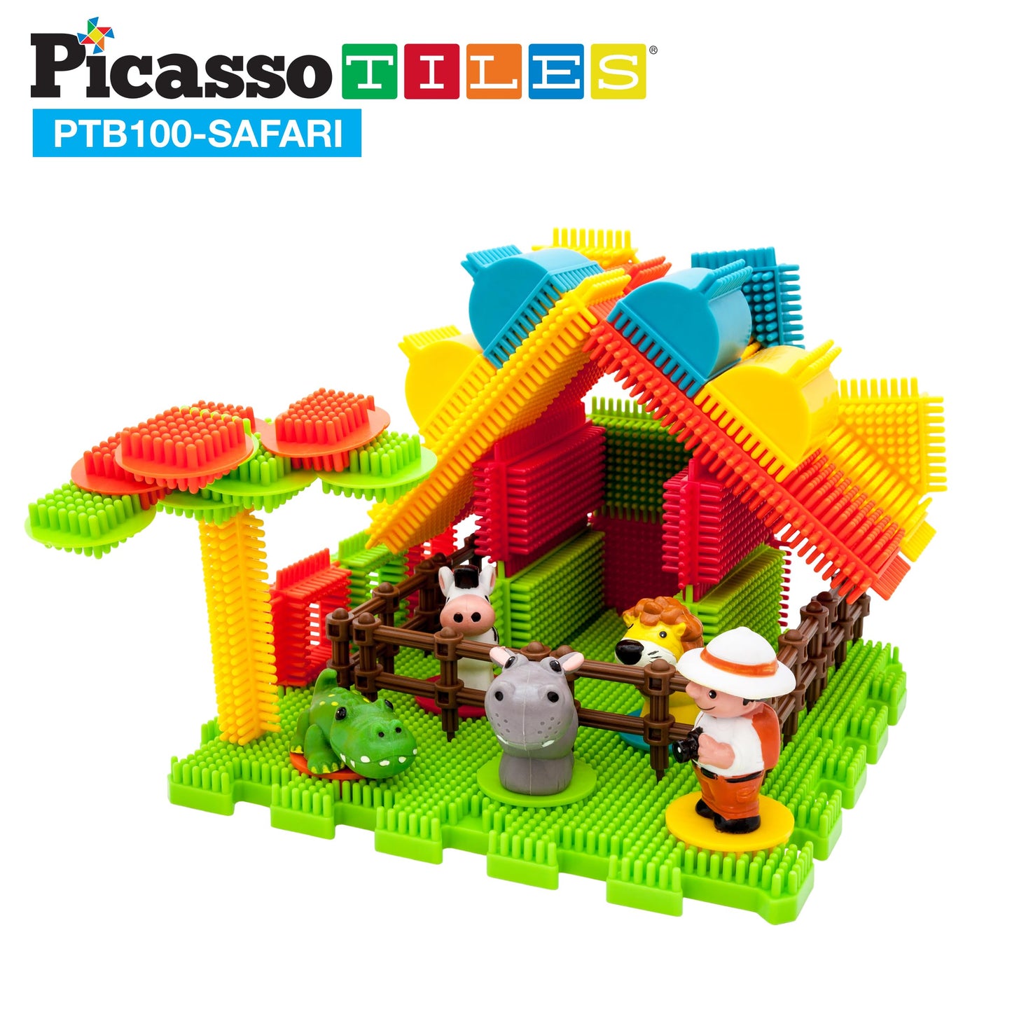 PicassoTiles PTB100 100-Piece Hedgehog Block Set – Safari Theme STEM Toy for Ages 3+