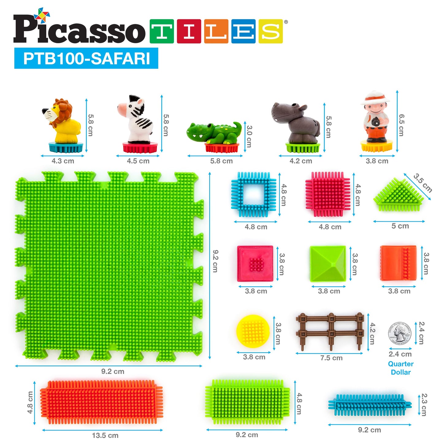 PicassoTiles PTB100 100-Piece Hedgehog Block Set – Safari Theme STEM Toy for Ages 3+
