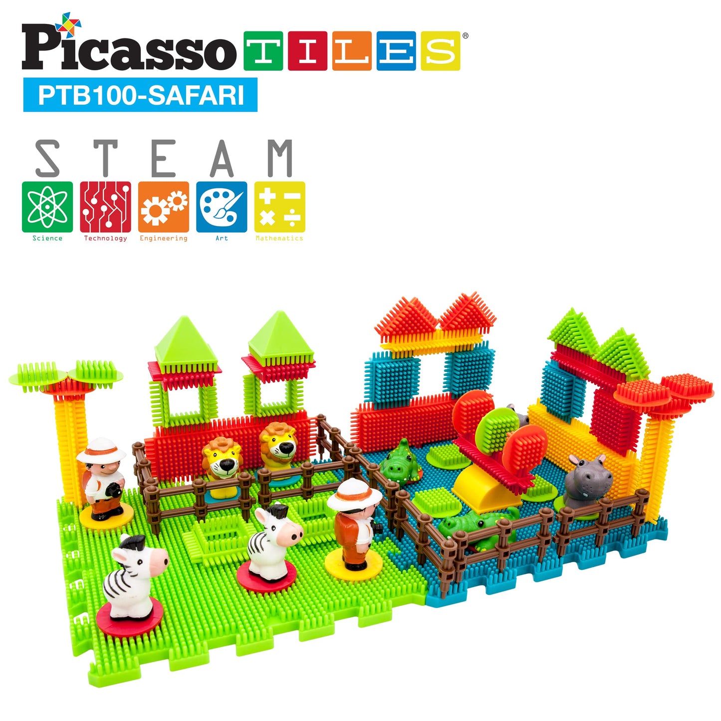 PicassoTiles PTB100 100-Piece Hedgehog Block Set – Safari Theme STEM Toy for Ages 3+