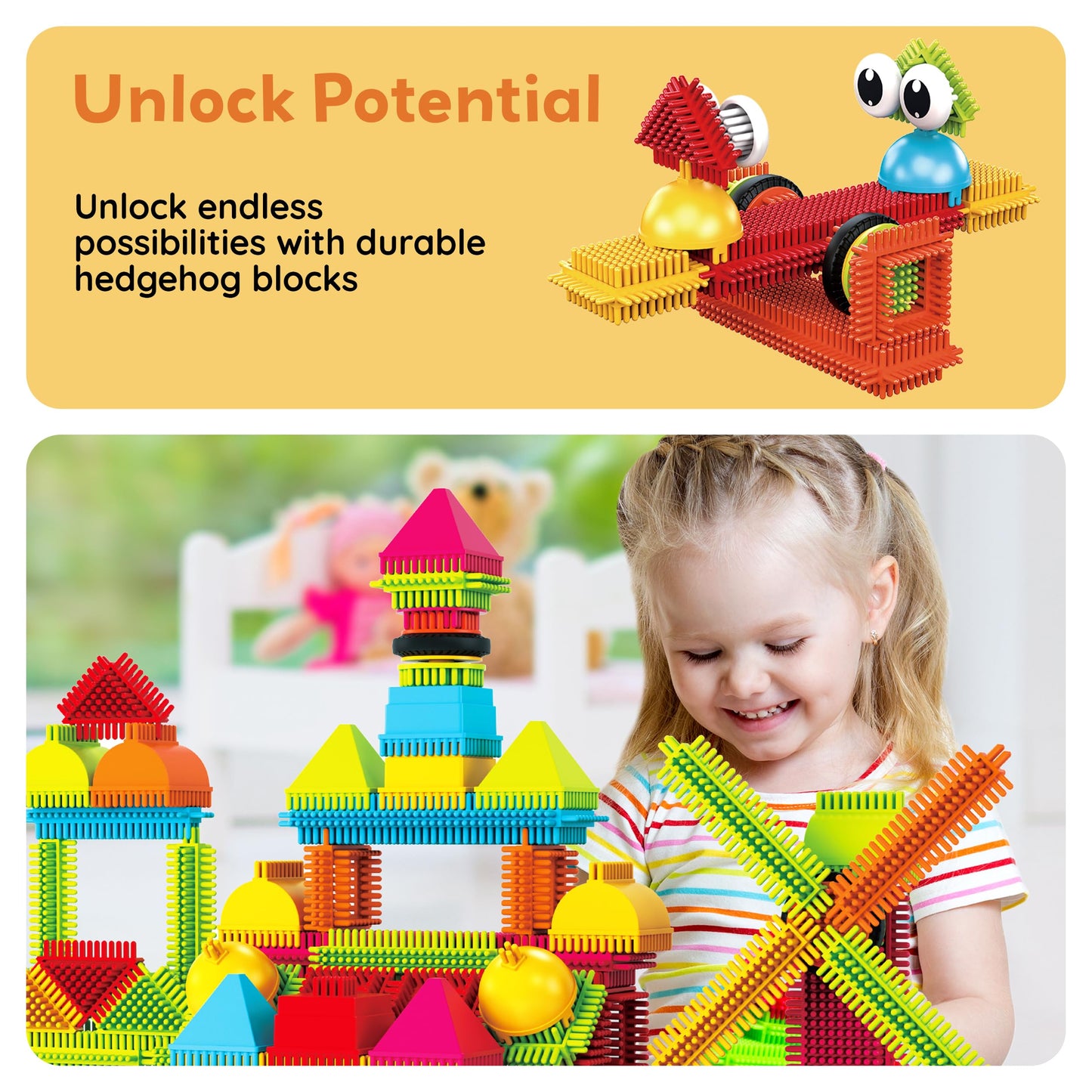 PicassoTiles PTB112 Hedgehog Blocks – 112-Piece Interlocking STEM Building Tiles Set