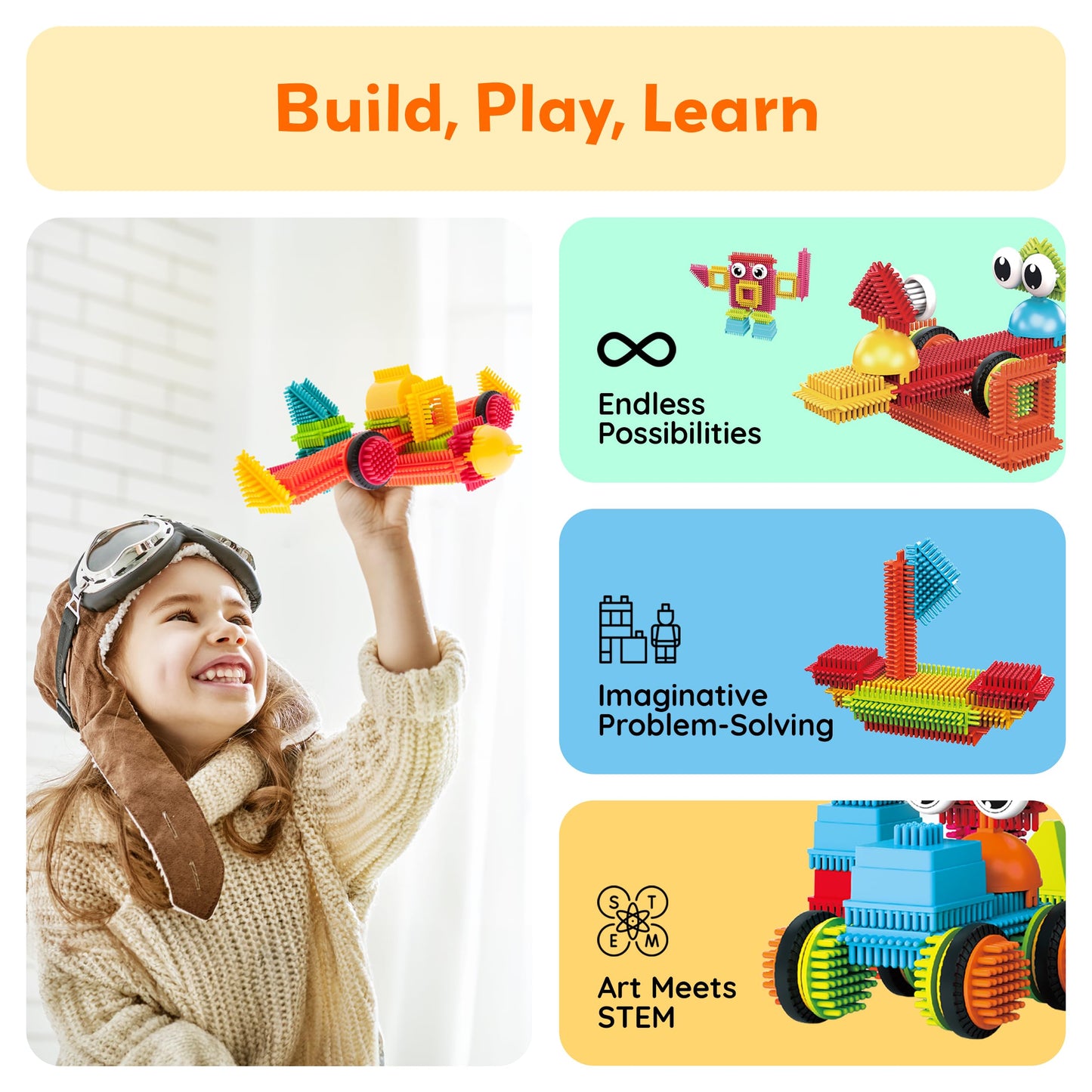 PicassoTiles PTB112 Hedgehog Blocks – 112-Piece Interlocking STEM Building Tiles Set