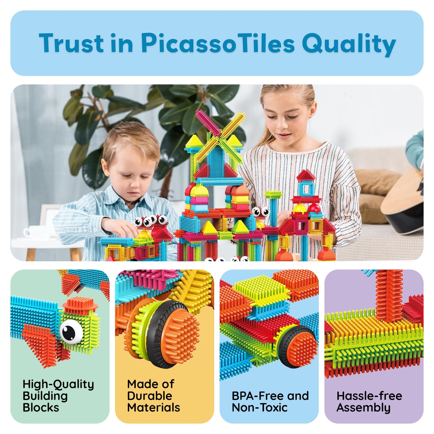 PicassoTiles PTB112 Hedgehog Blocks – 112-Piece Interlocking STEM Building Tiles Set