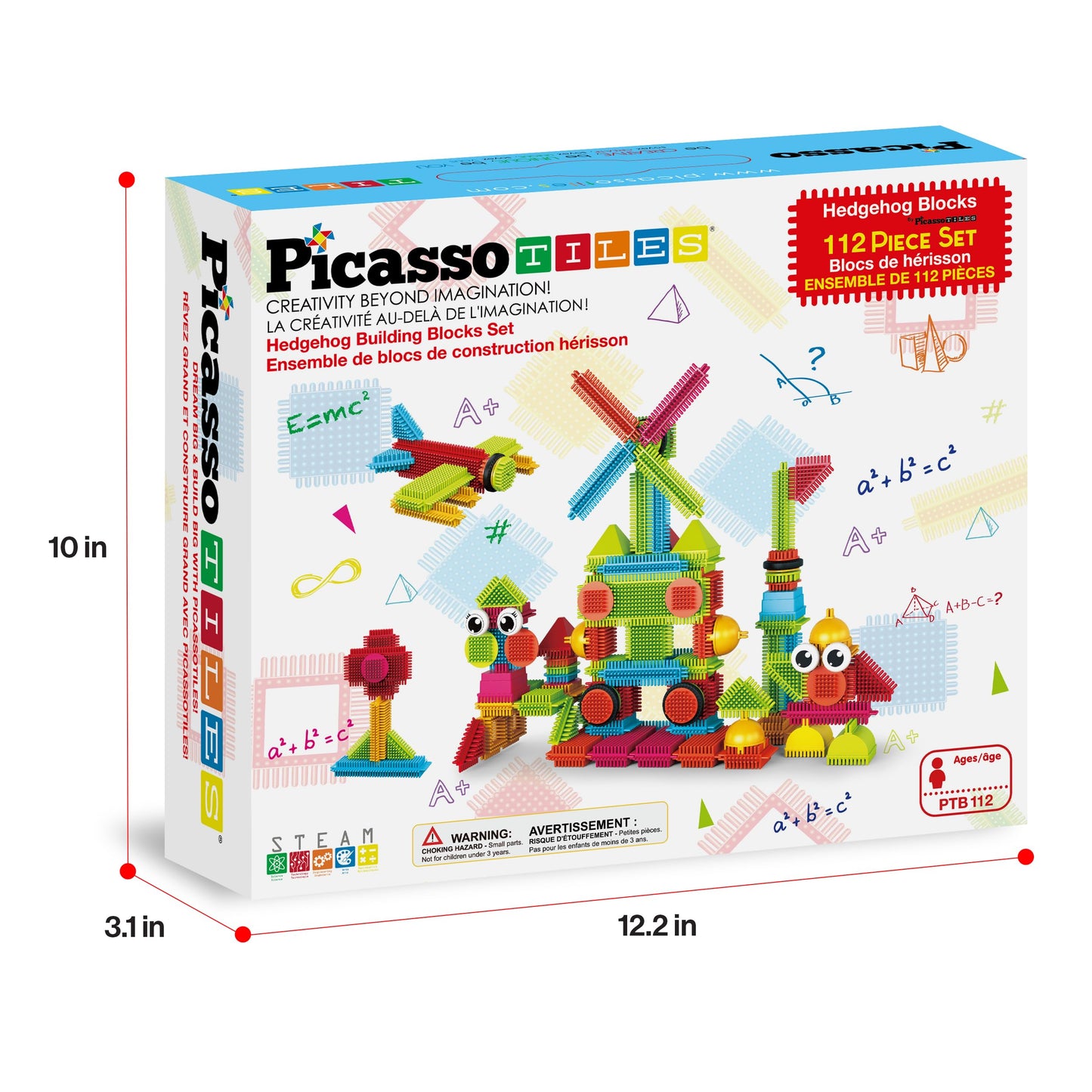 PicassoTiles PTB112 Hedgehog Blocks – 112-Piece Interlocking STEM Building Tiles Set