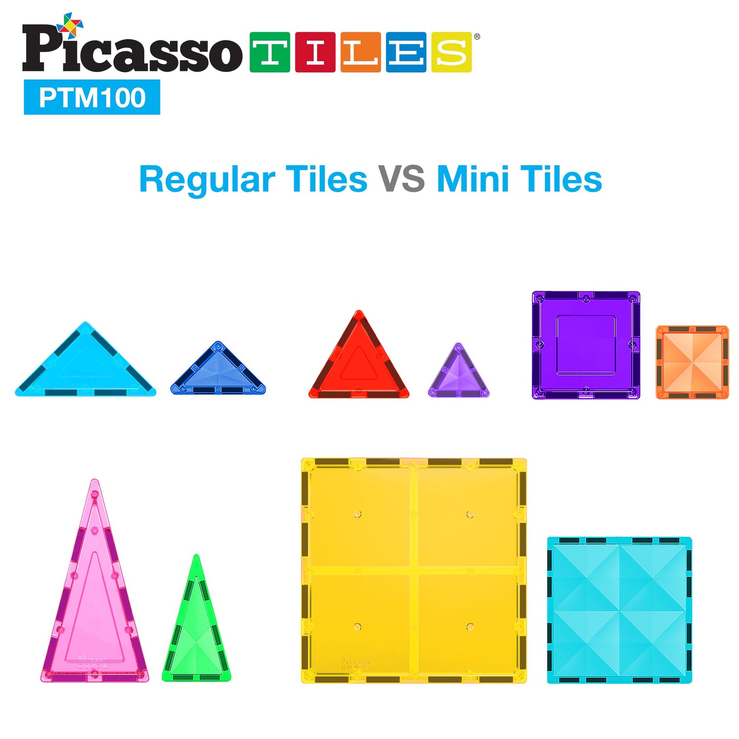 PicassoTiles PTM100 Travel Size 100-Piece Magnetic Tile Mini Diamond Set