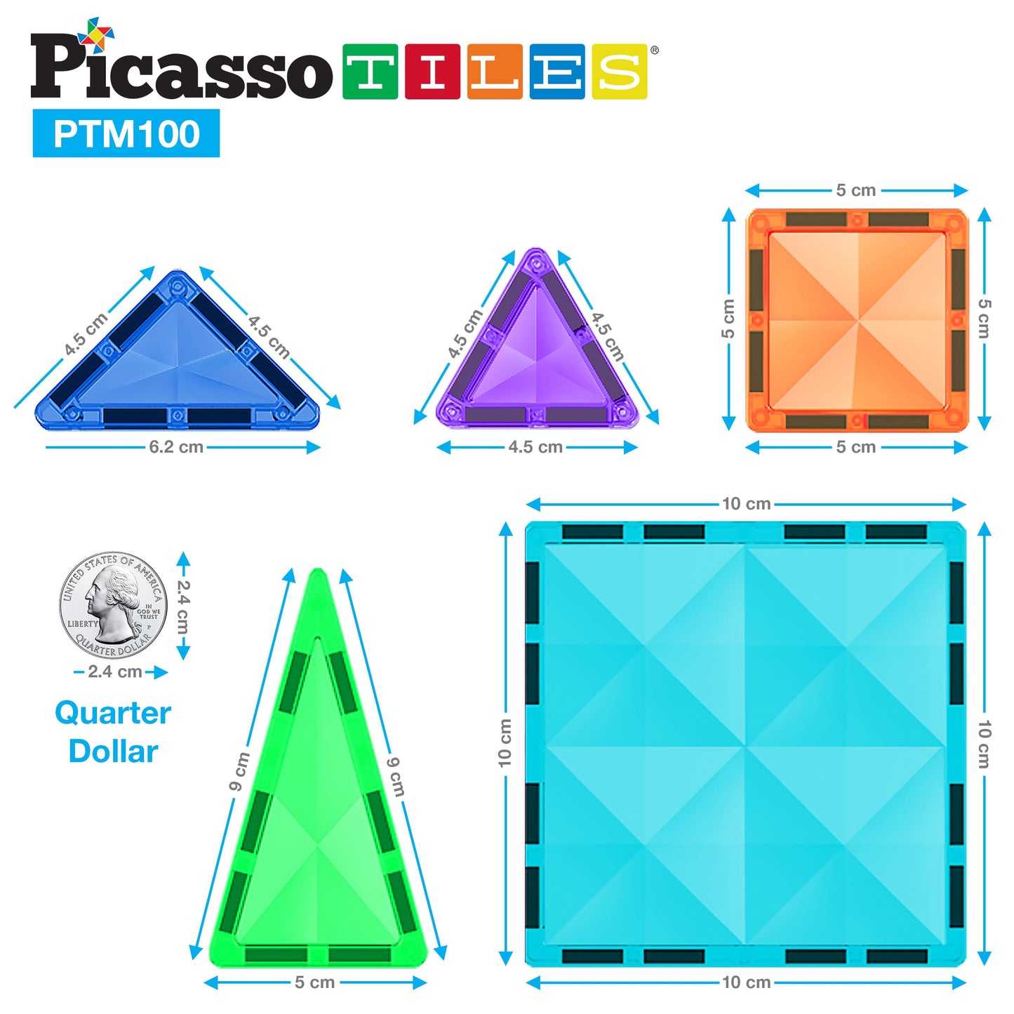 PicassoTiles PTM100 Travel Size 100-Piece Magnetic Tile Mini Diamond Set