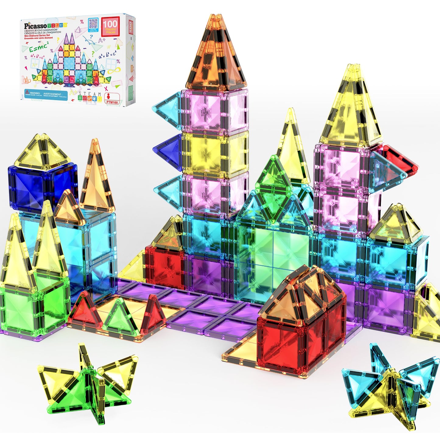 PicassoTiles PTM100 Travel Size 100-Piece Magnetic Tile Mini Diamond Set